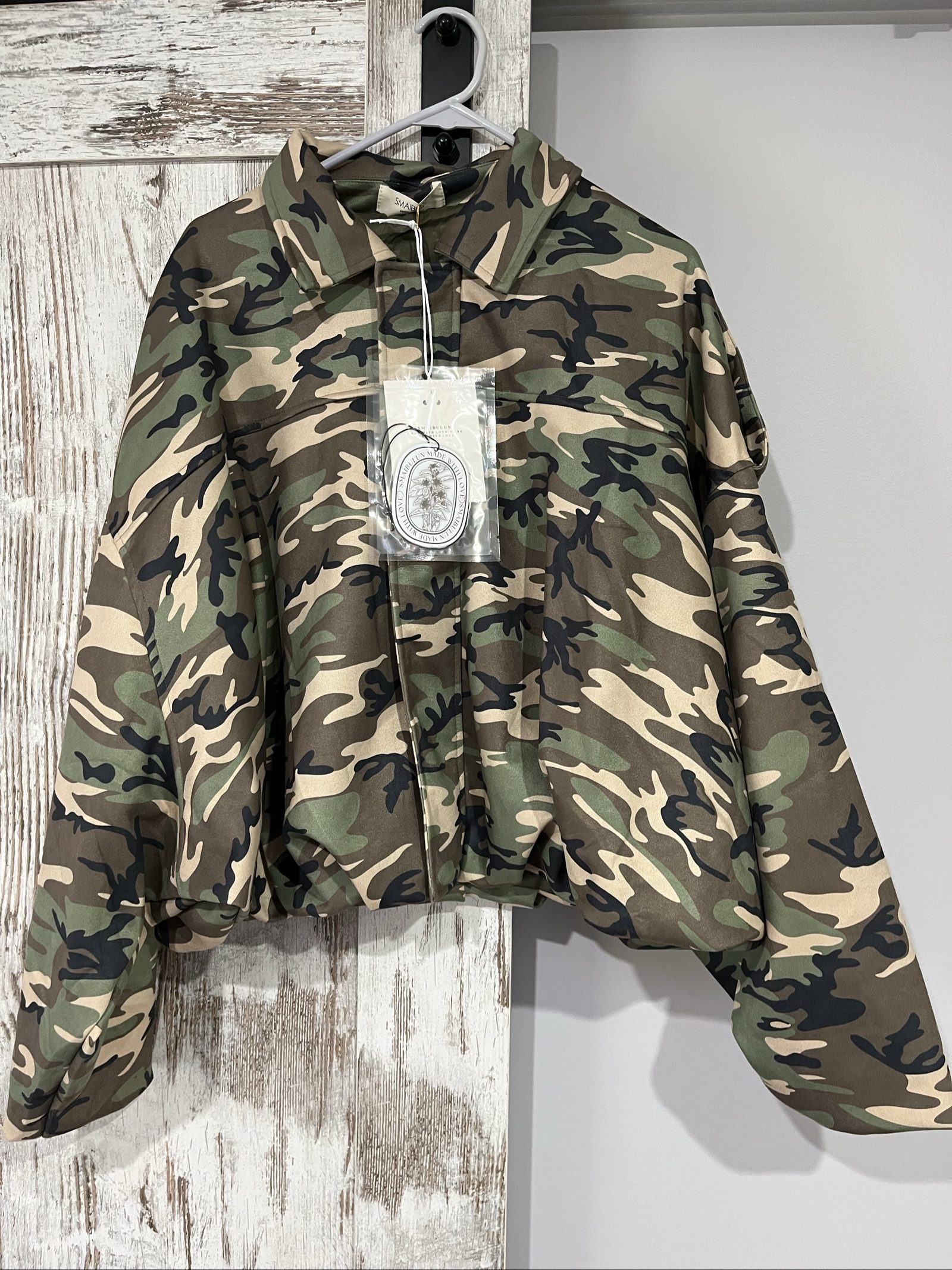 Smaibulun Green & Beige Camouflage Suede Jacket Large