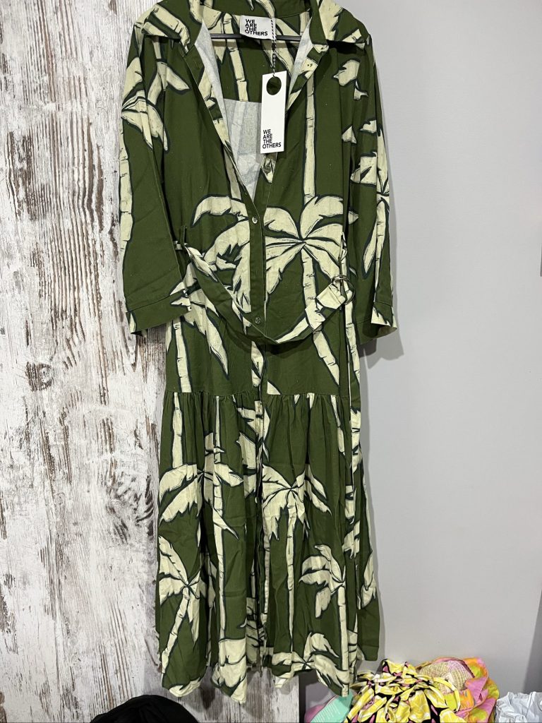 We Are The Others Olive & White Palm Print Maxi Dress L