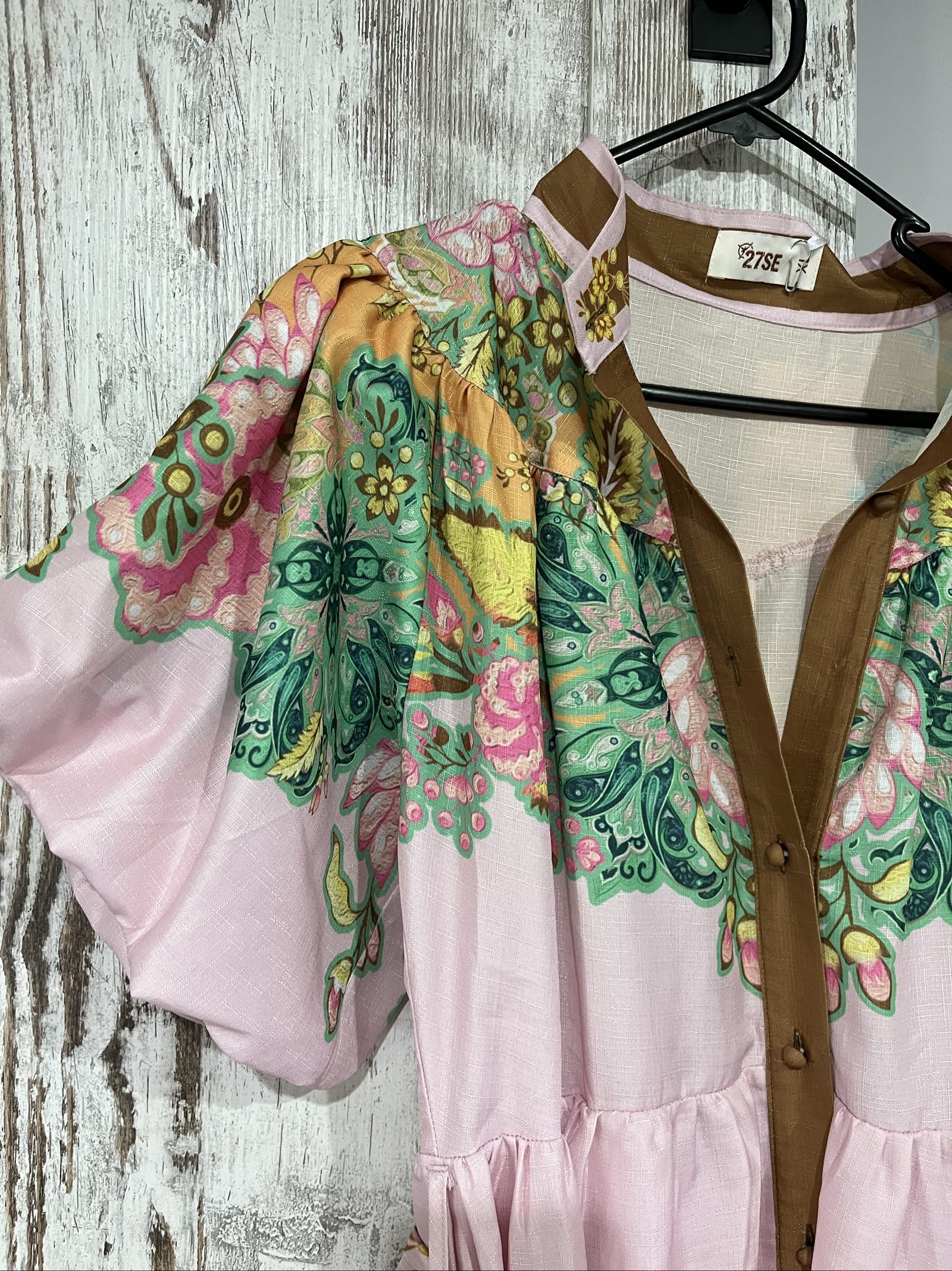 27SE Pink & Green Floral Print Midi Dress XL with Belt image 2