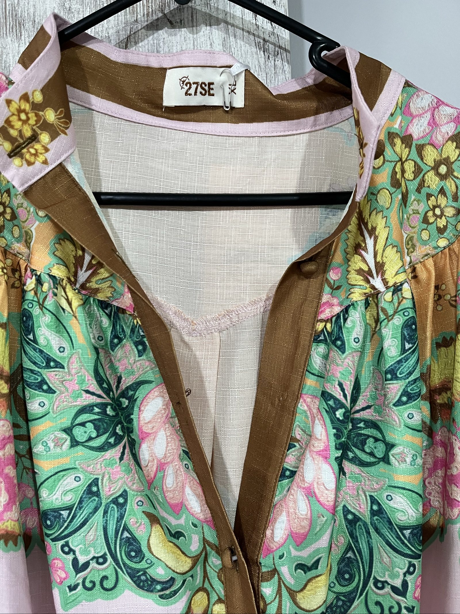 27SE Pink & Green Floral Print Midi Dress XL with Belt image 3