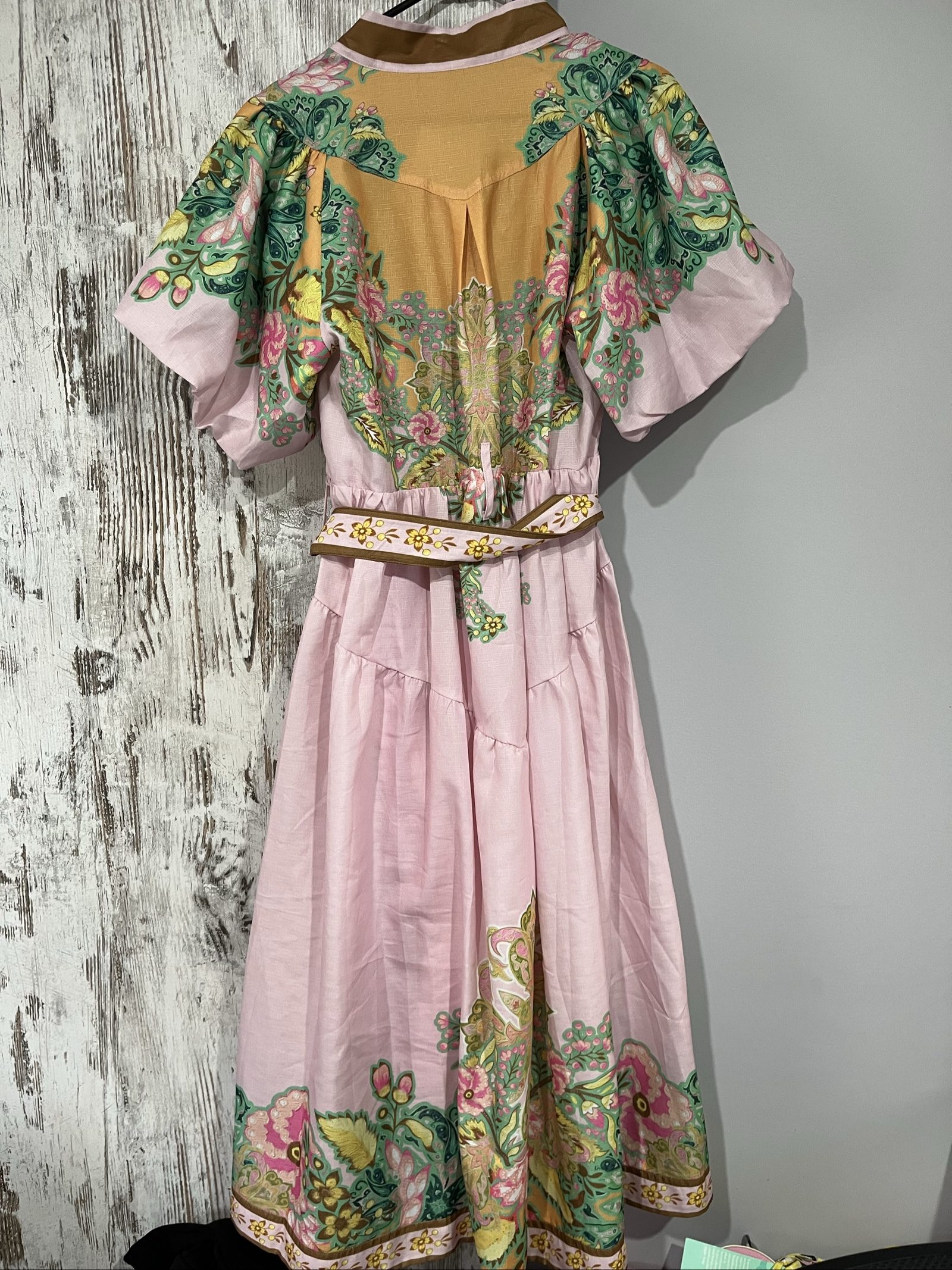 27SE Pink & Green Floral Print Midi Dress XL with Belt image 6