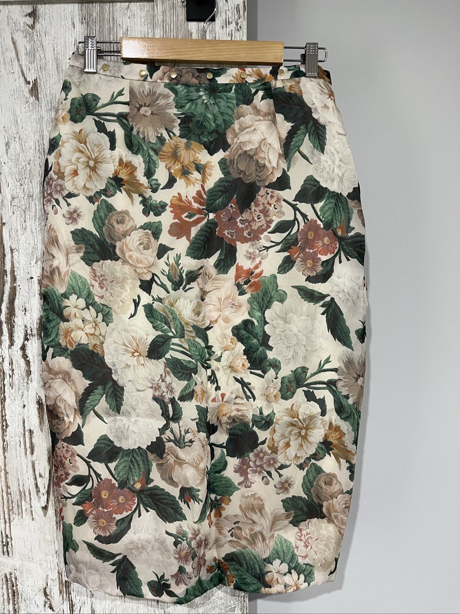 Zimmermann Floral Pattern Pencil Skirt Size 12 Cream Green Brown image 2