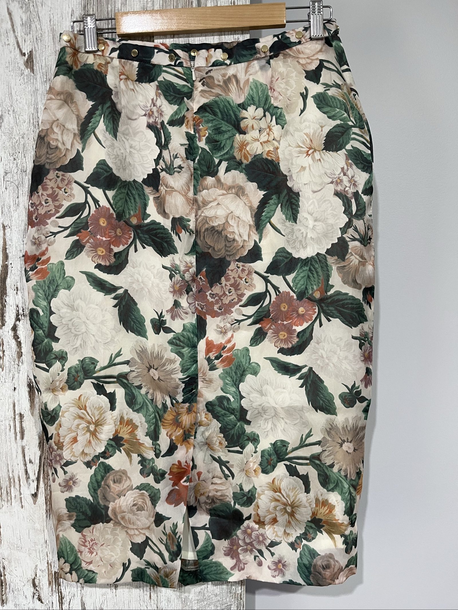 Zimmermann Floral Pattern Pencil Skirt Size 12 Cream Green Brown image 5