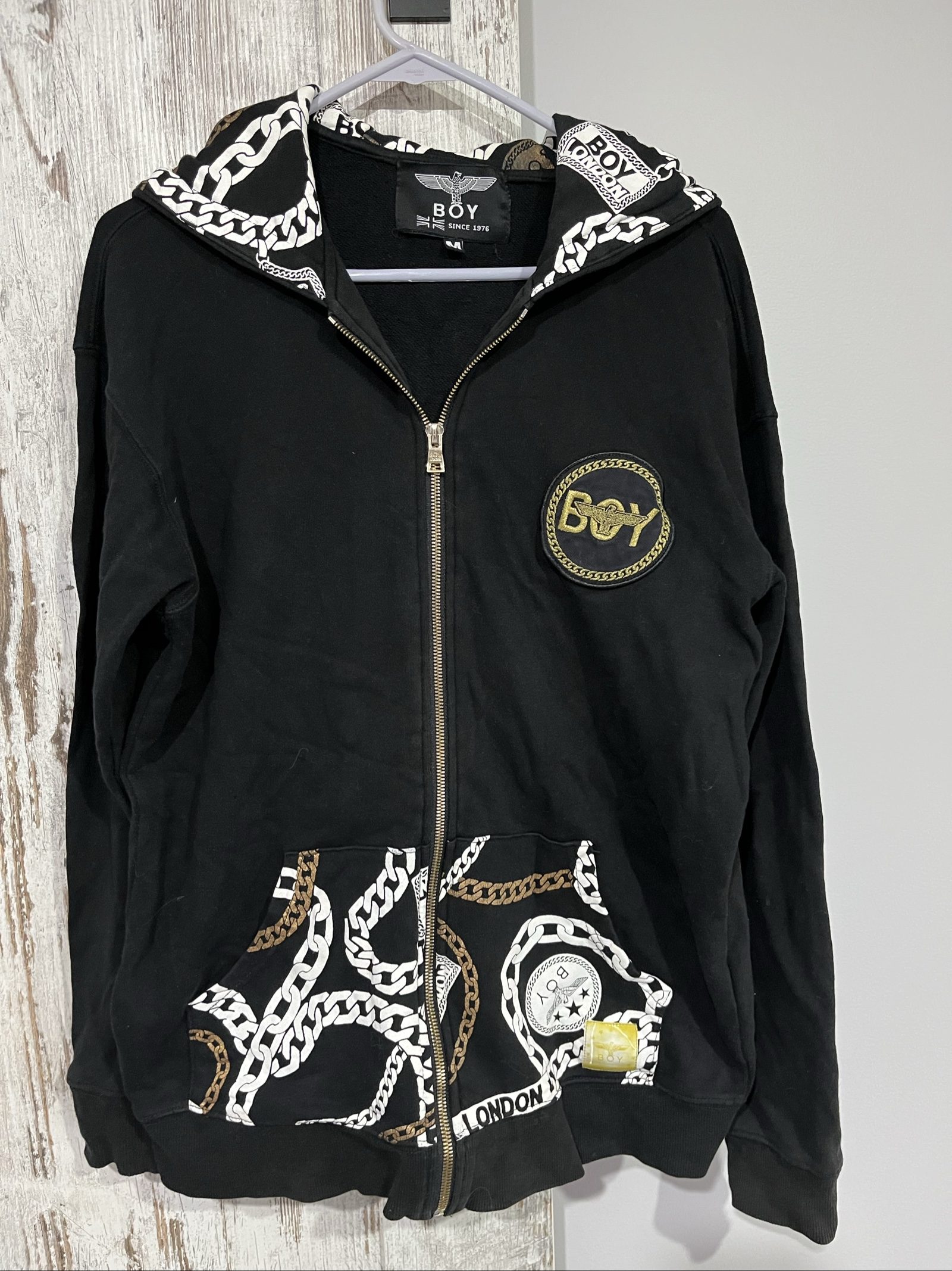 Boy London Black & Gold Zip-Up Hoodie Medium Chain Print