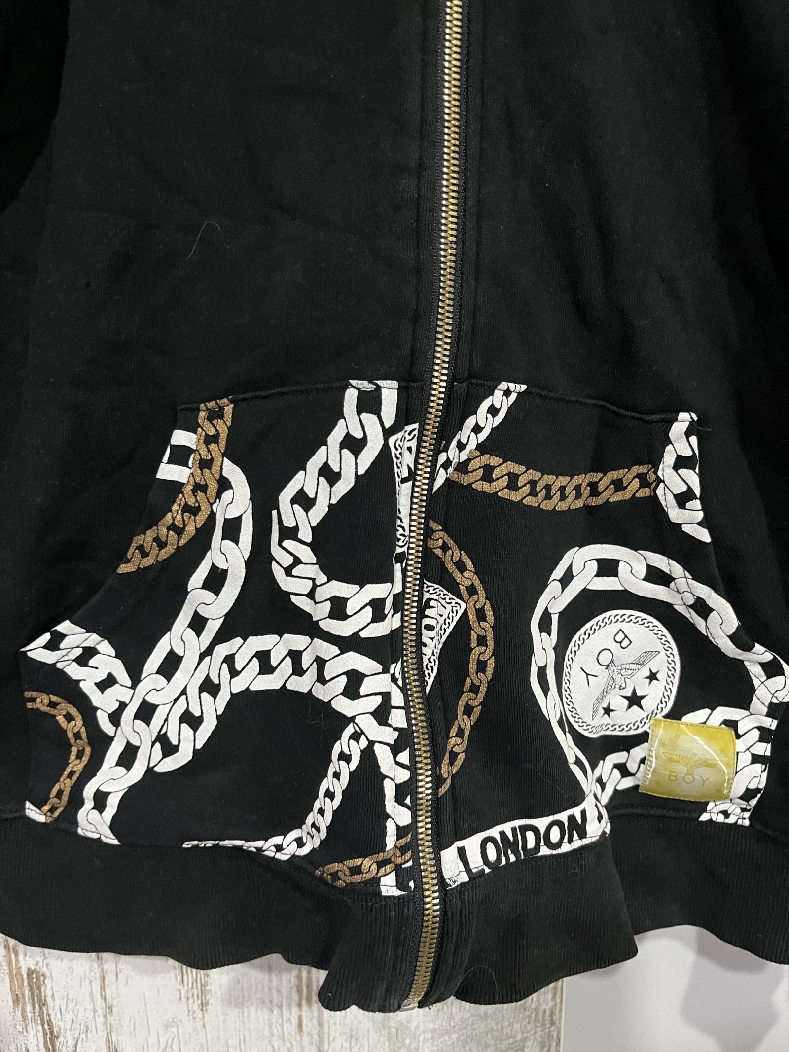 Boy London Black & Gold Zip-Up Hoodie Medium Chain Print image 2