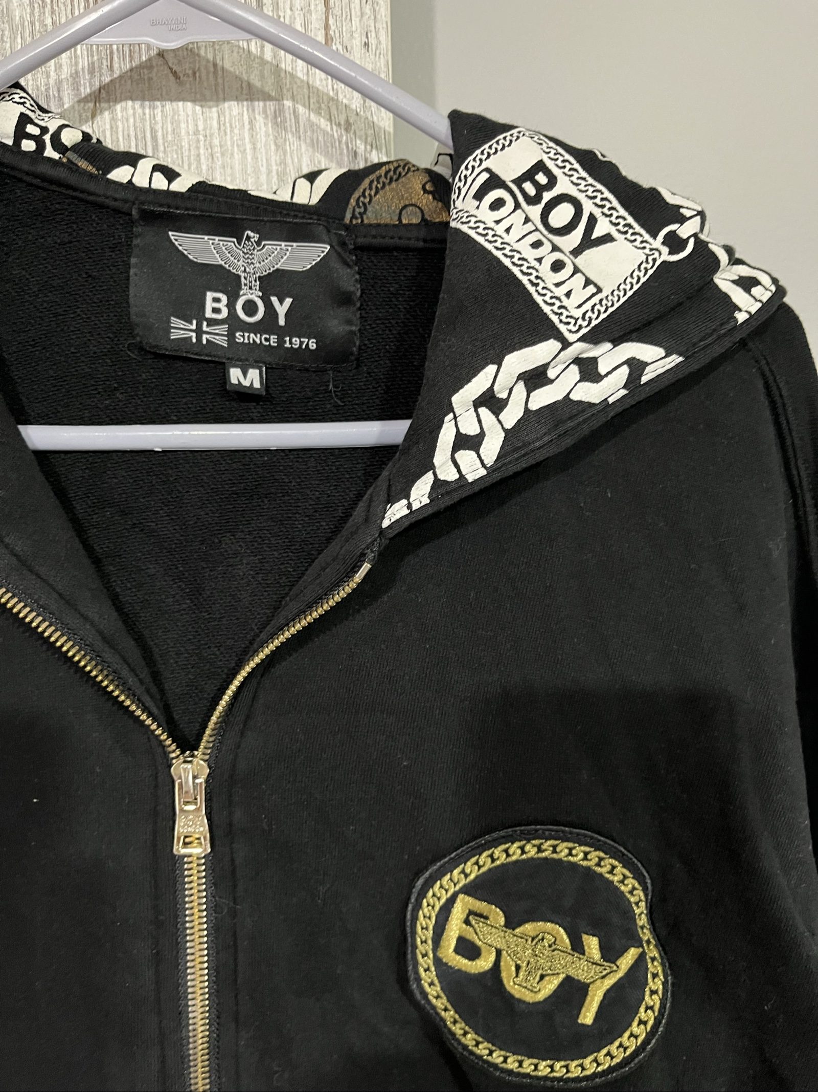 Boy London Black & Gold Zip-Up Hoodie Medium Chain Print image 3