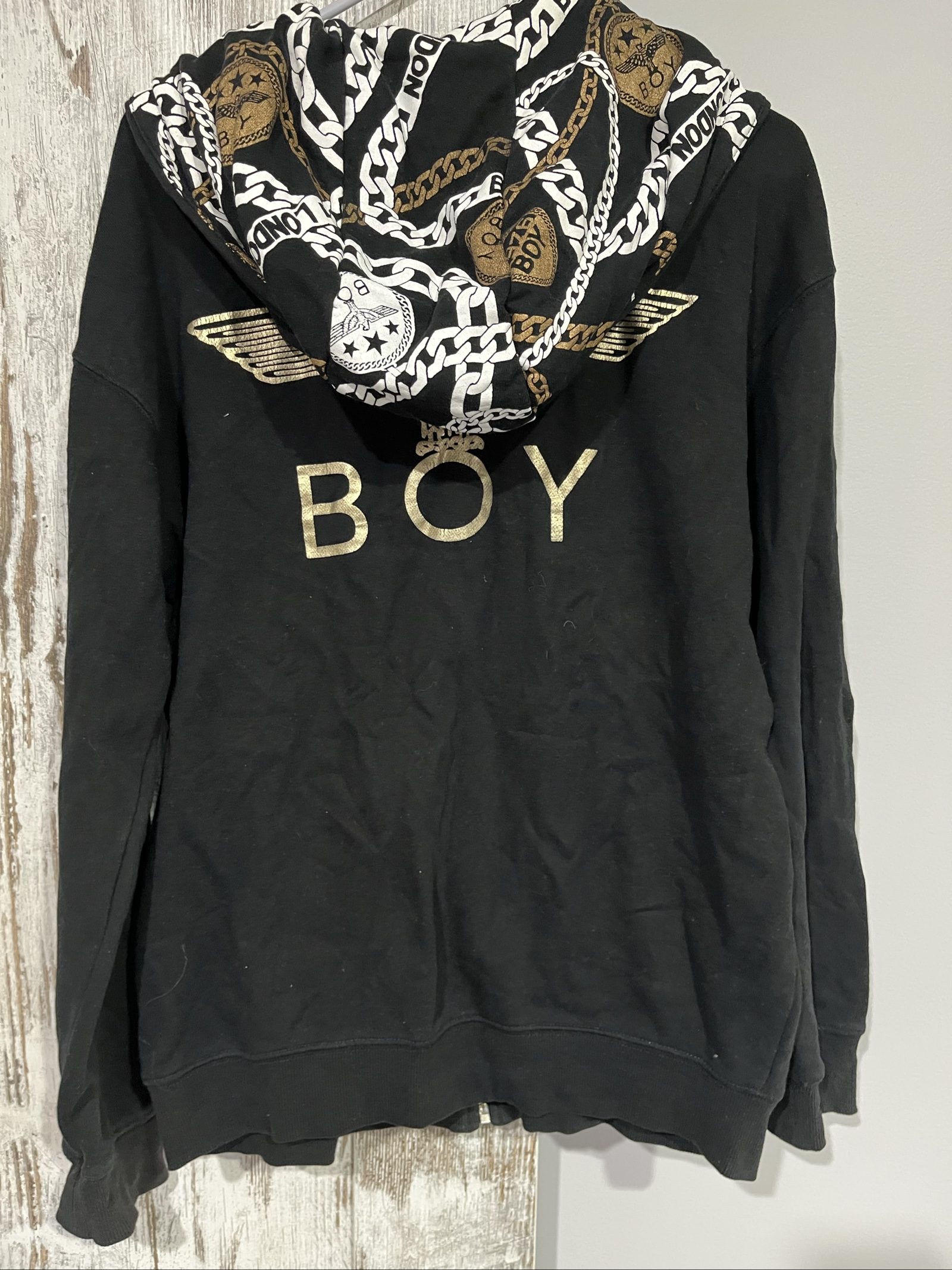 Boy London Black & Gold Zip-Up Hoodie Medium Chain Print image 4