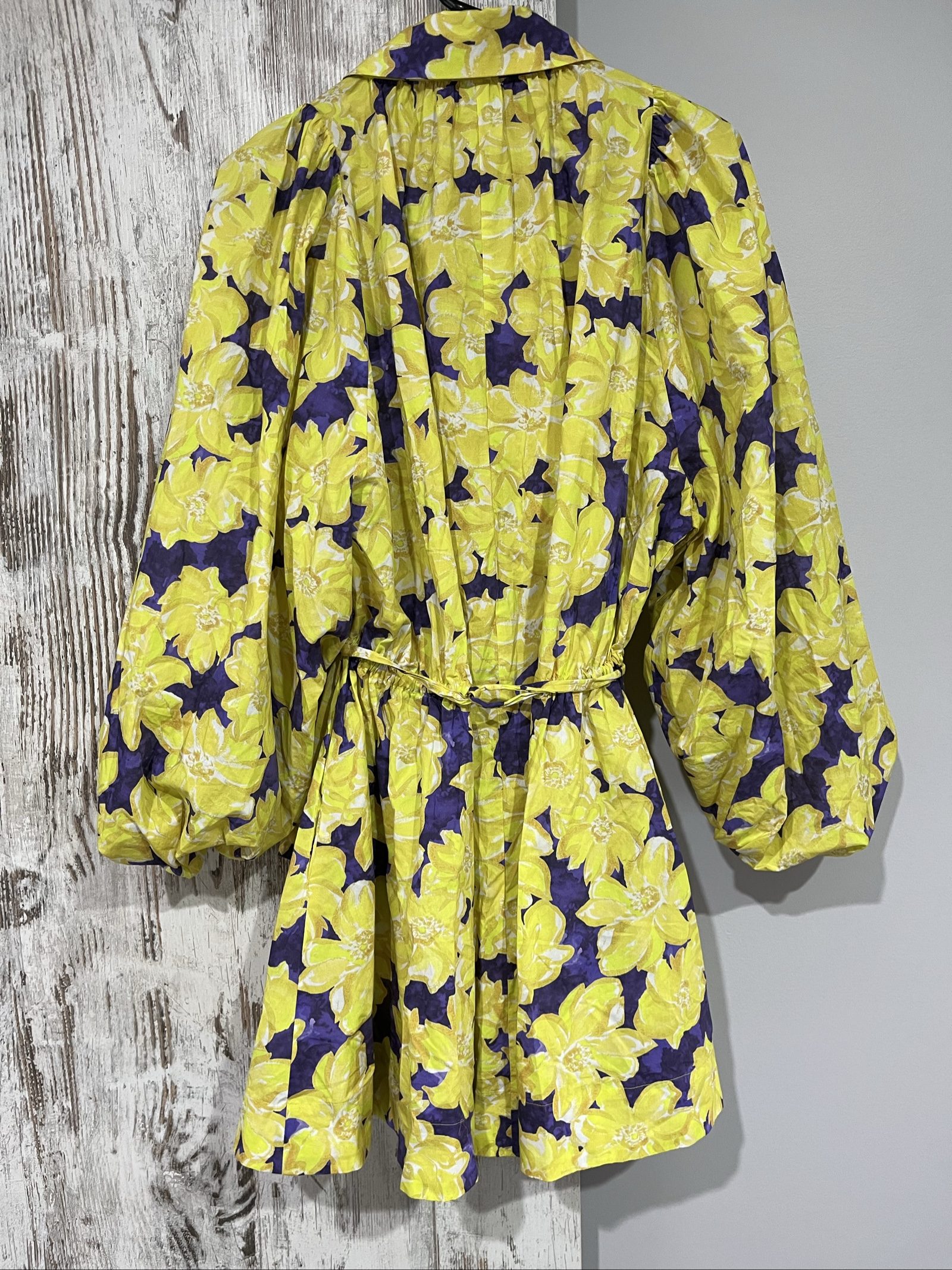 Aureta Yellow & Purple Floral Women’s Belted Blouse Tunic Medium image 5