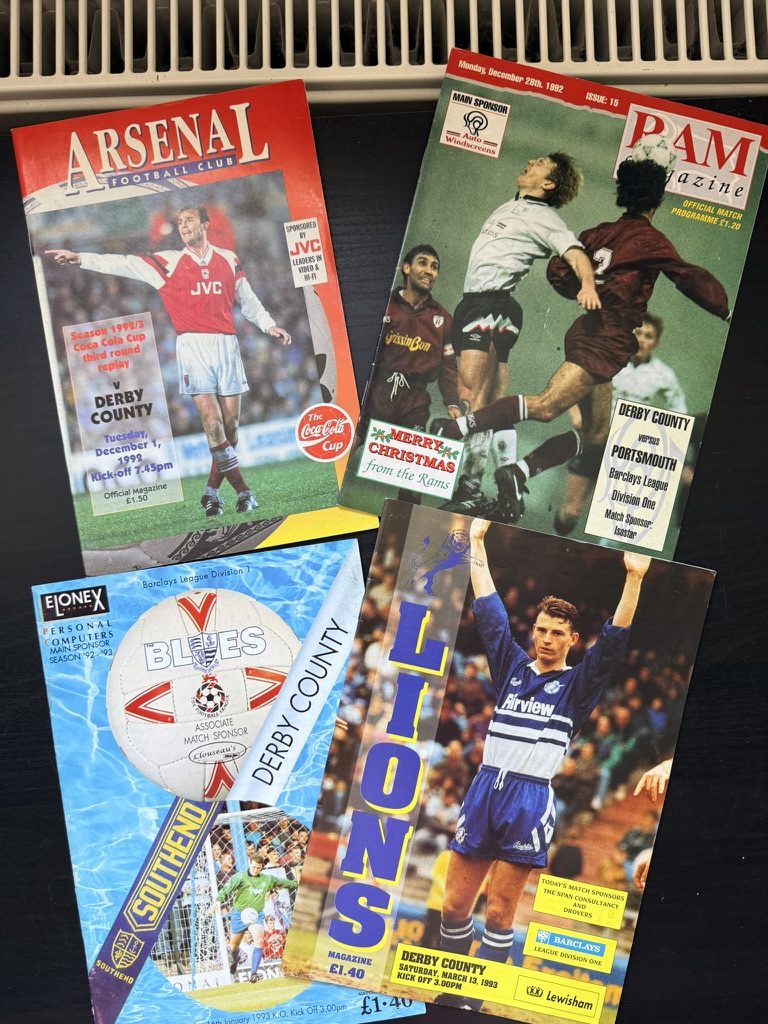 Derby County Football Programmes Collection Vintage 1992-1993 Season Arsenal Millwall Luton Portsmouth