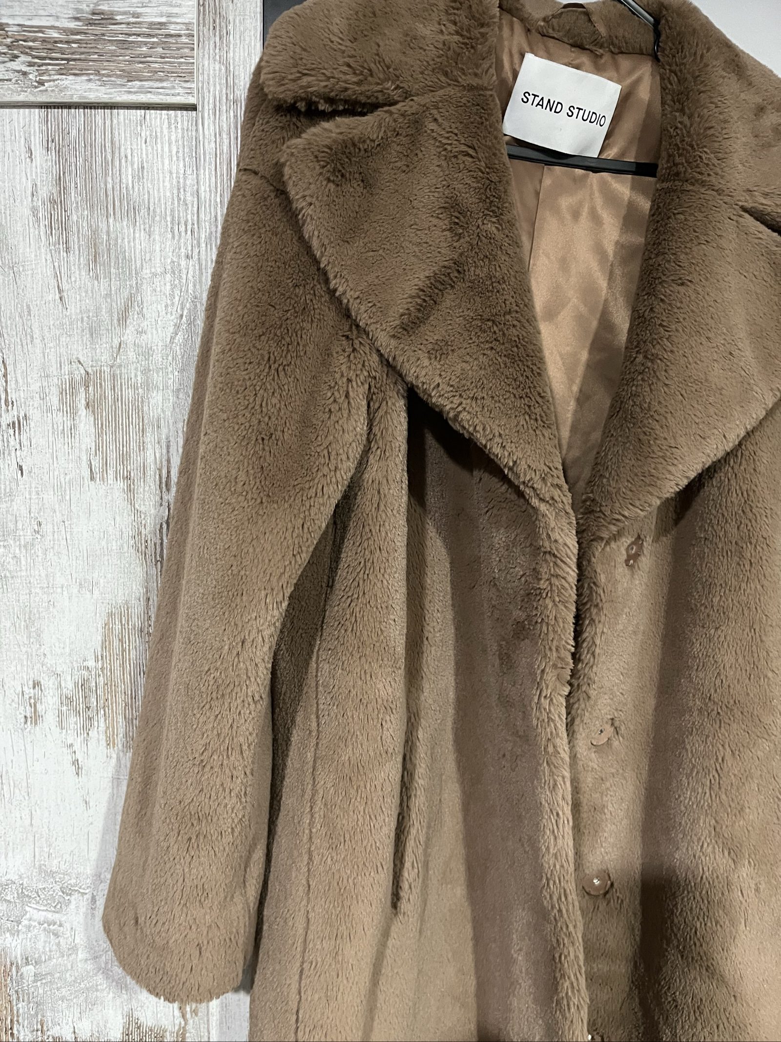 Stand Studio Brown Faux Fur Coat Large with Button Closure image 4