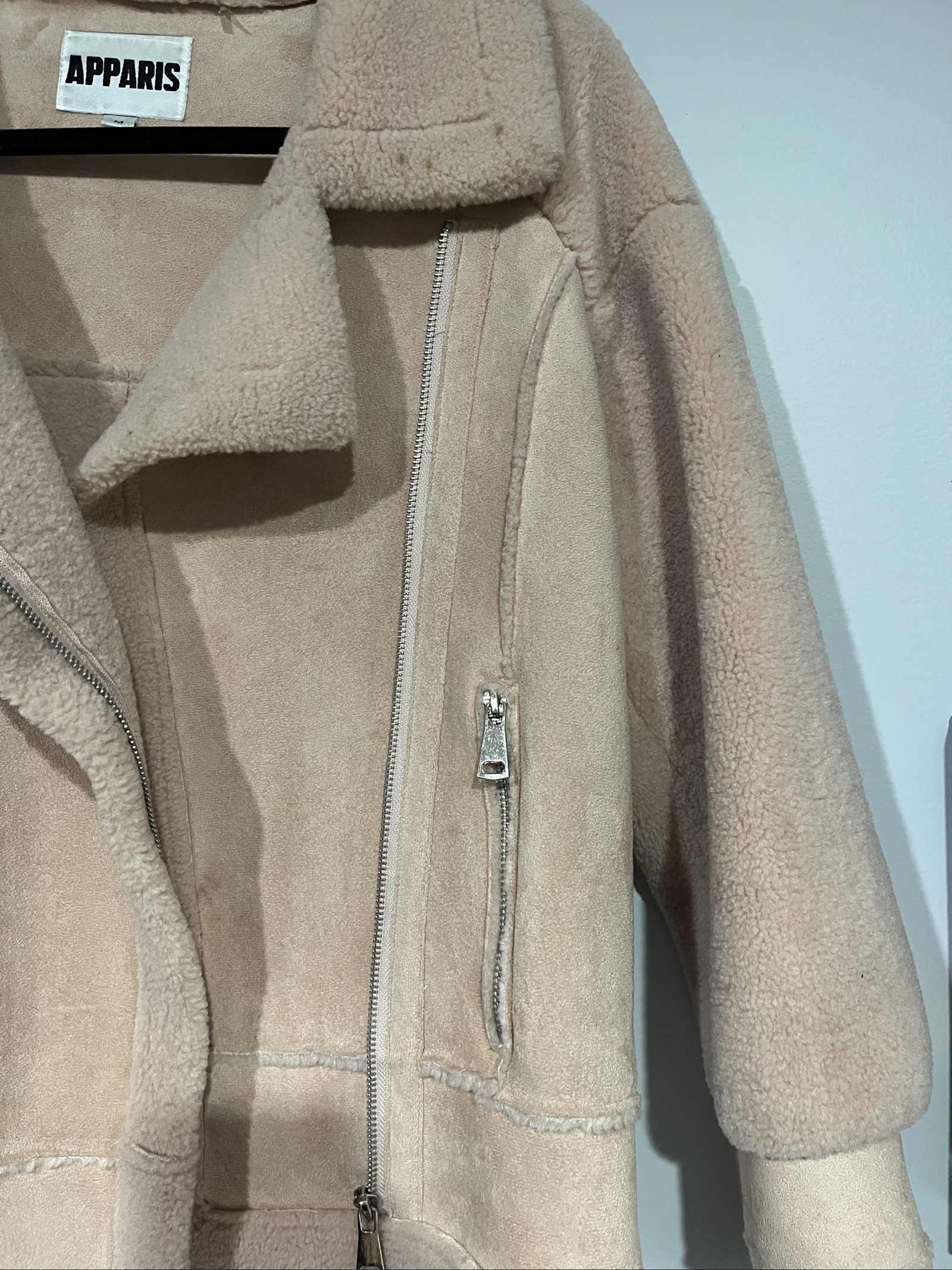 Apparis Beige Faux Shearling Biker Jacket Medium image 3