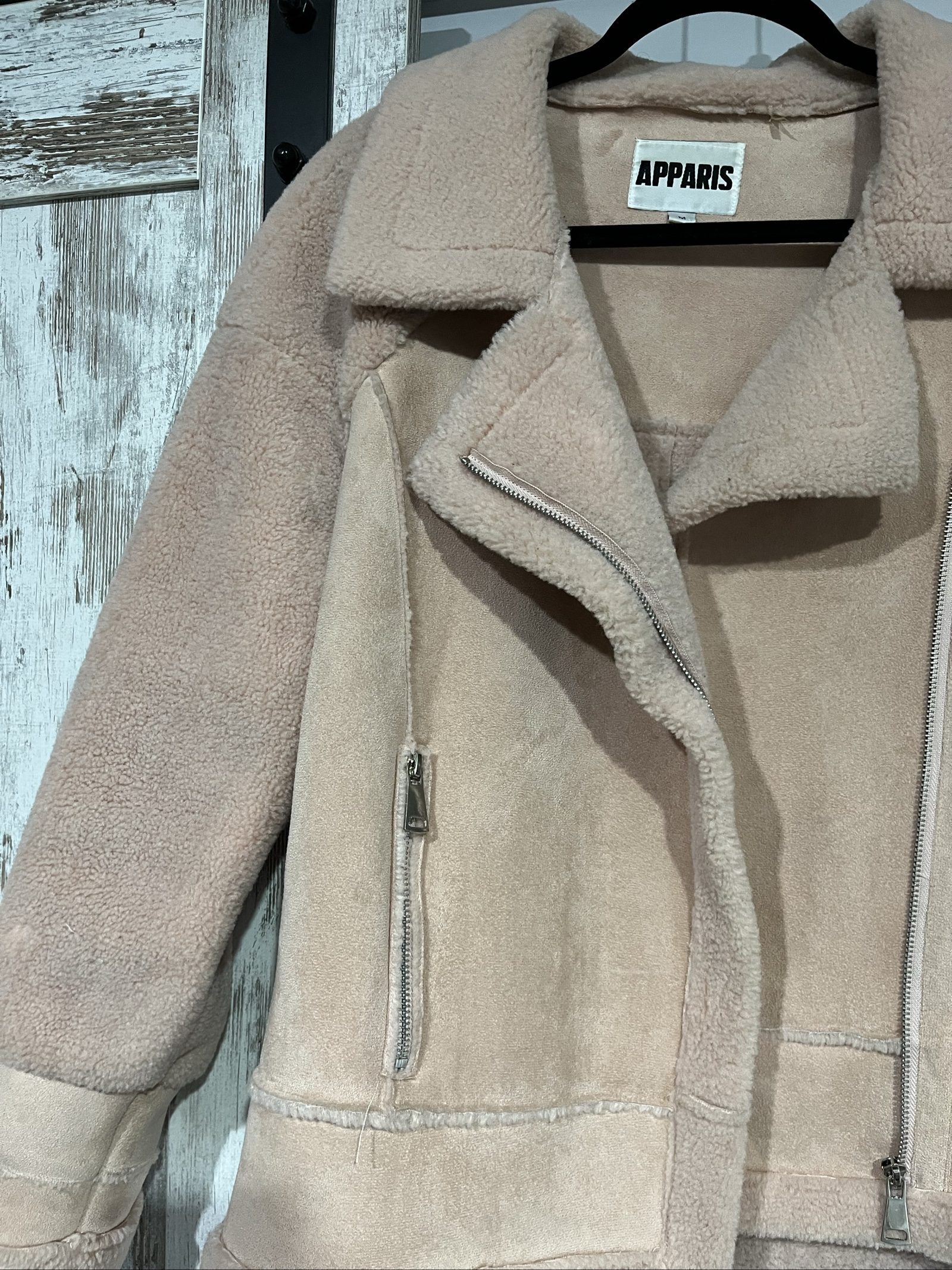 Apparis Beige Faux Shearling Biker Jacket Medium image 4