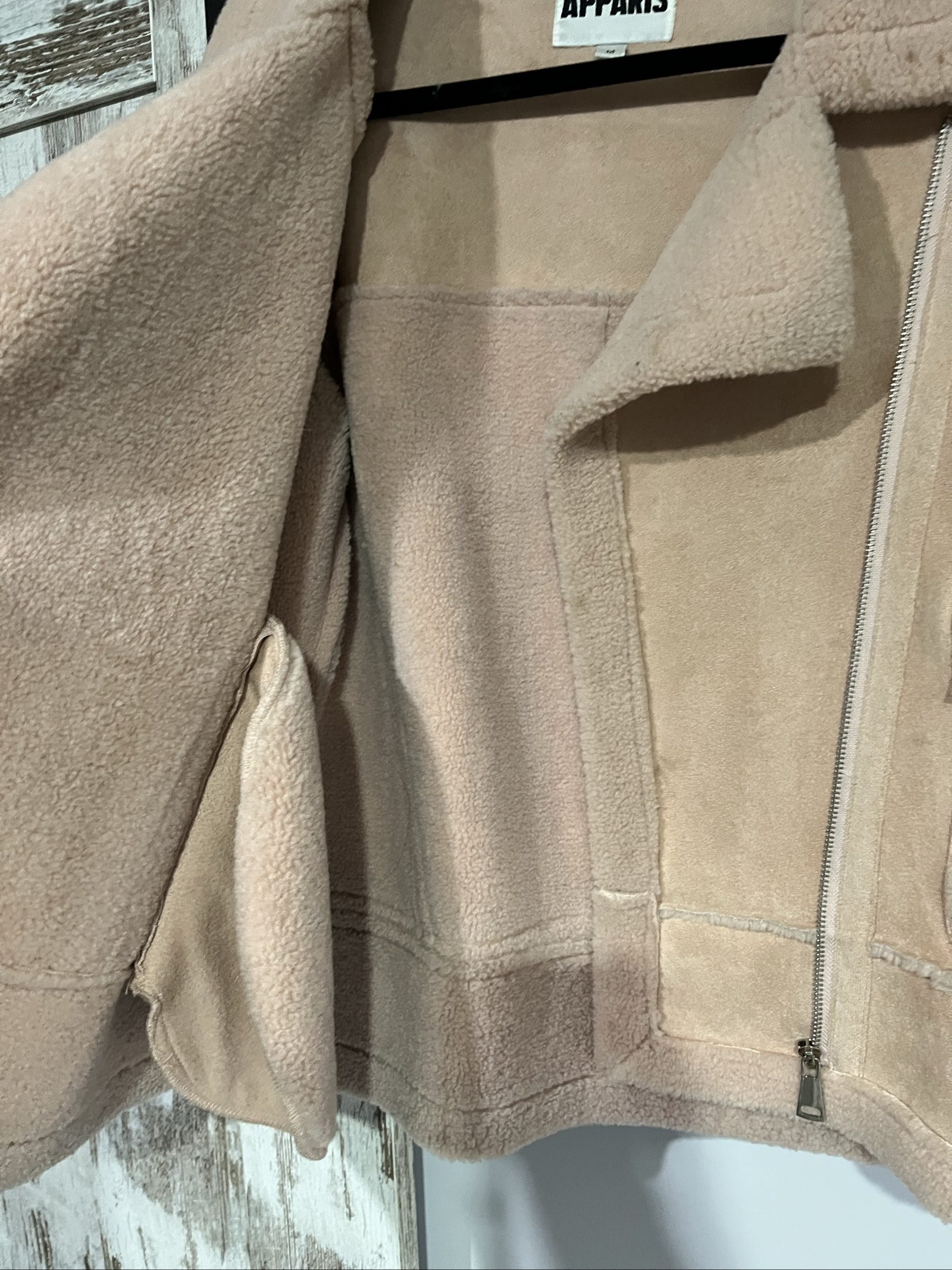 Apparis Beige Faux Shearling Biker Jacket Medium image 5