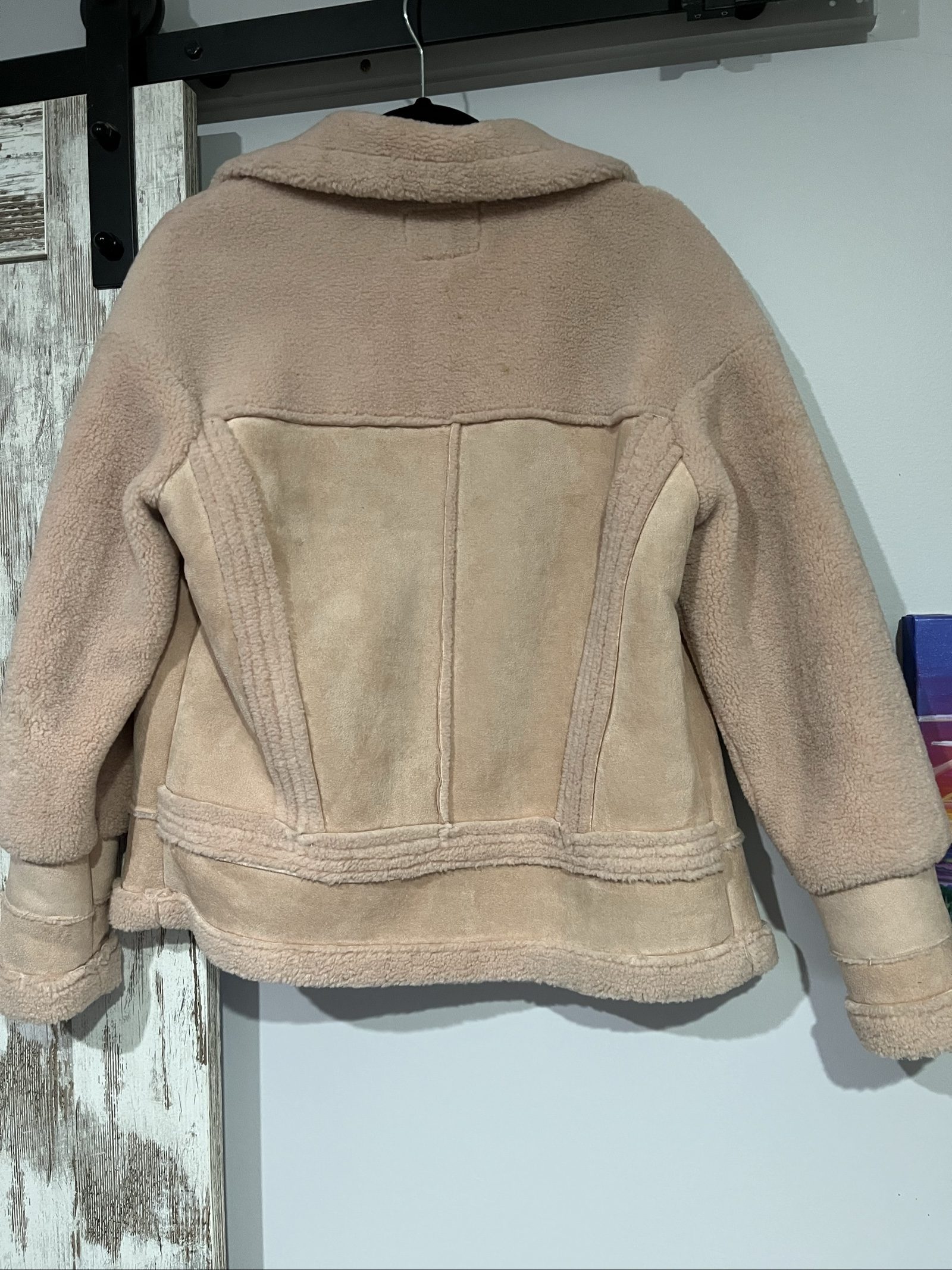 Apparis Beige Faux Shearling Biker Jacket Medium image 7