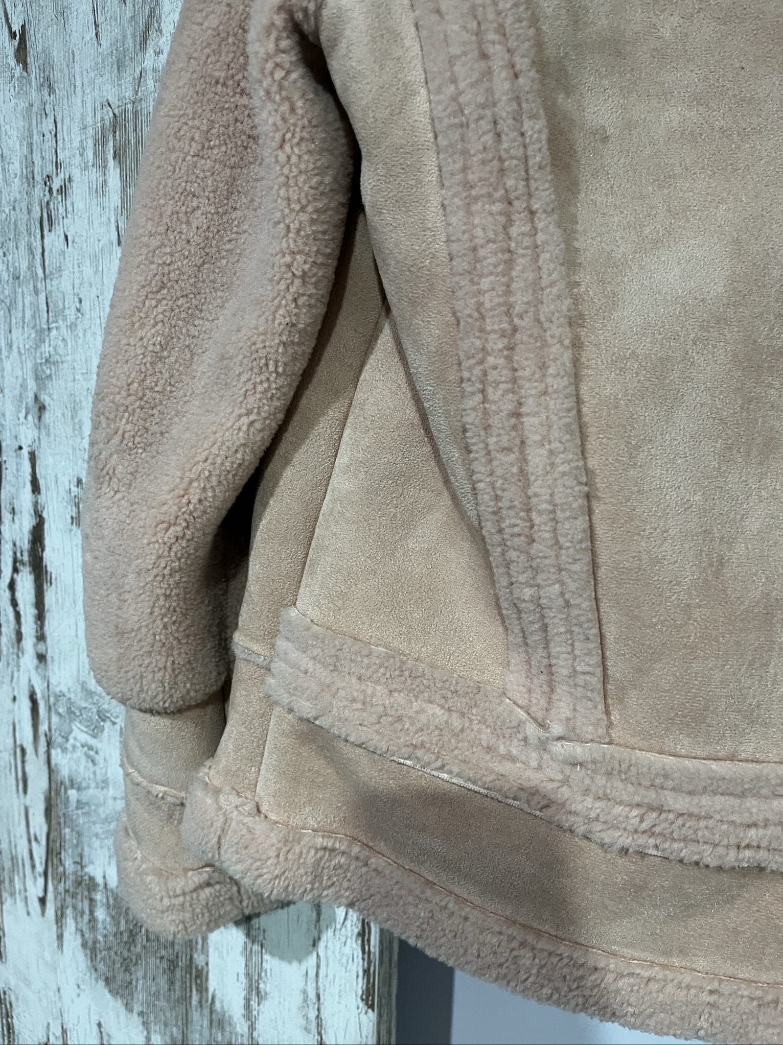 Apparis Beige Faux Shearling Biker Jacket Medium image 8