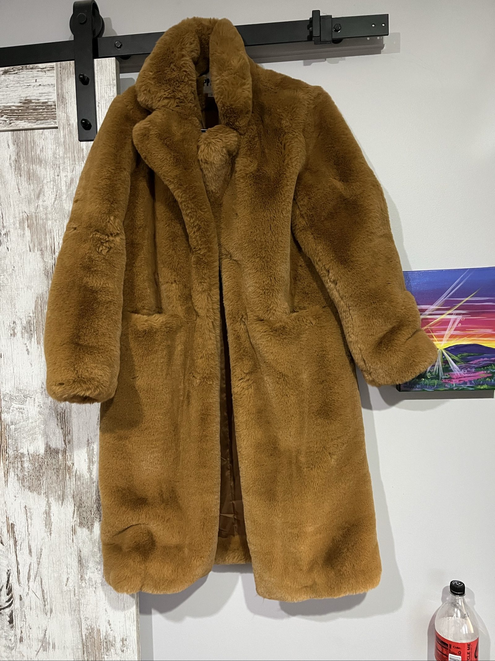 Apparis Brown Faux Fur Coat Small Soft Plush Long Lined