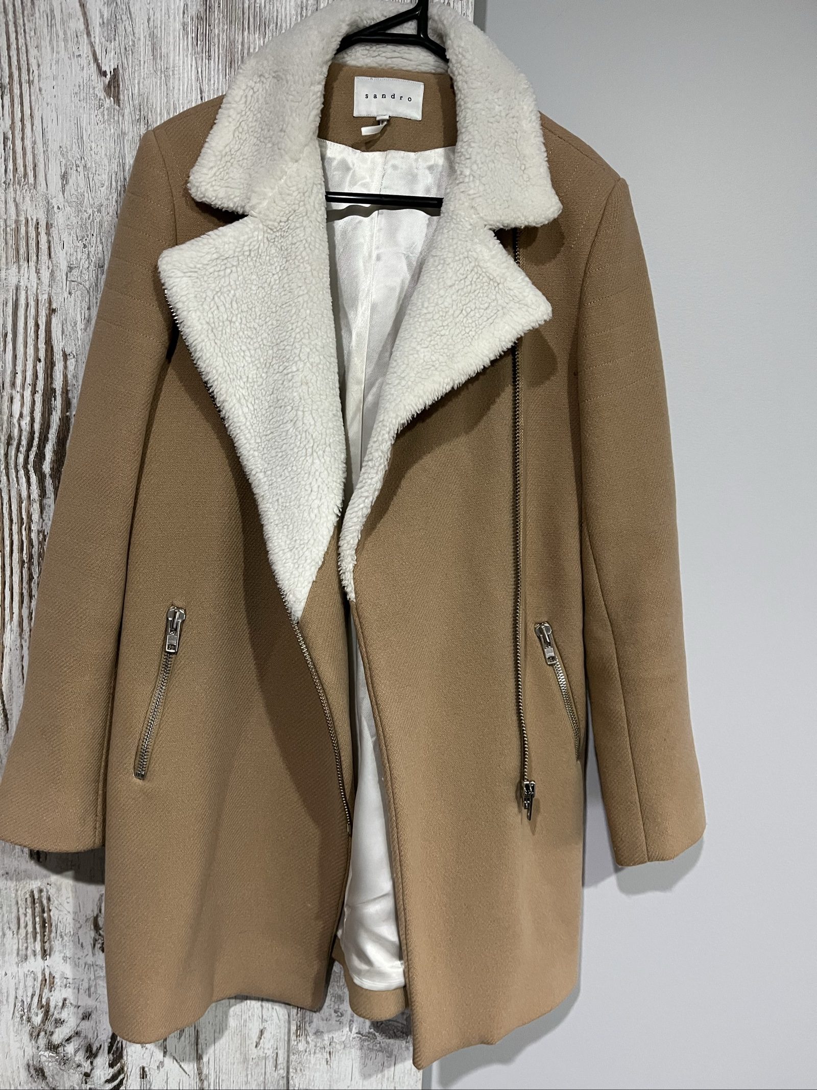 Sandro Camel & White Faux Shearling Coat Size 36