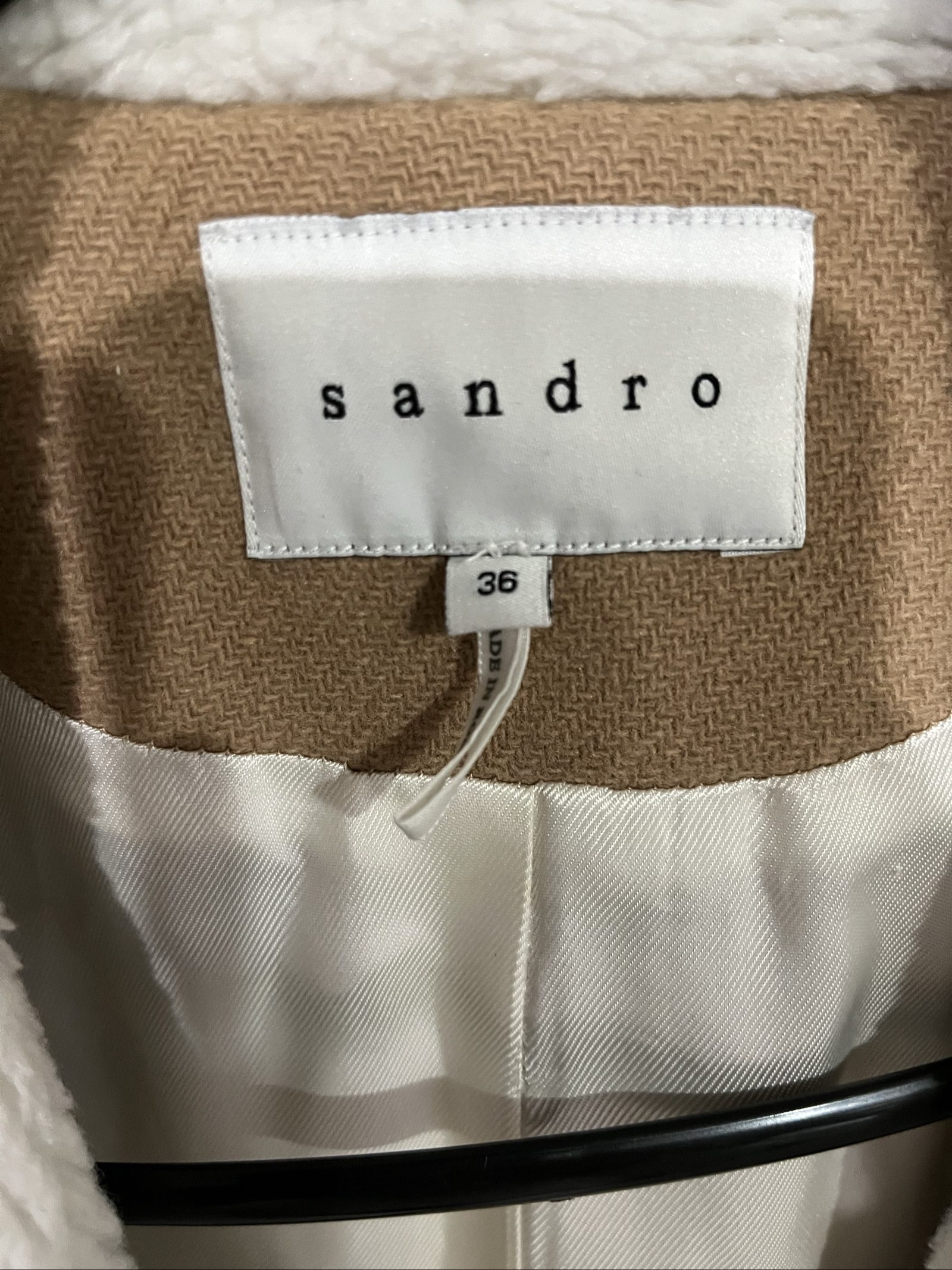 Sandro Camel & White Faux Shearling Coat Size 36 image 2