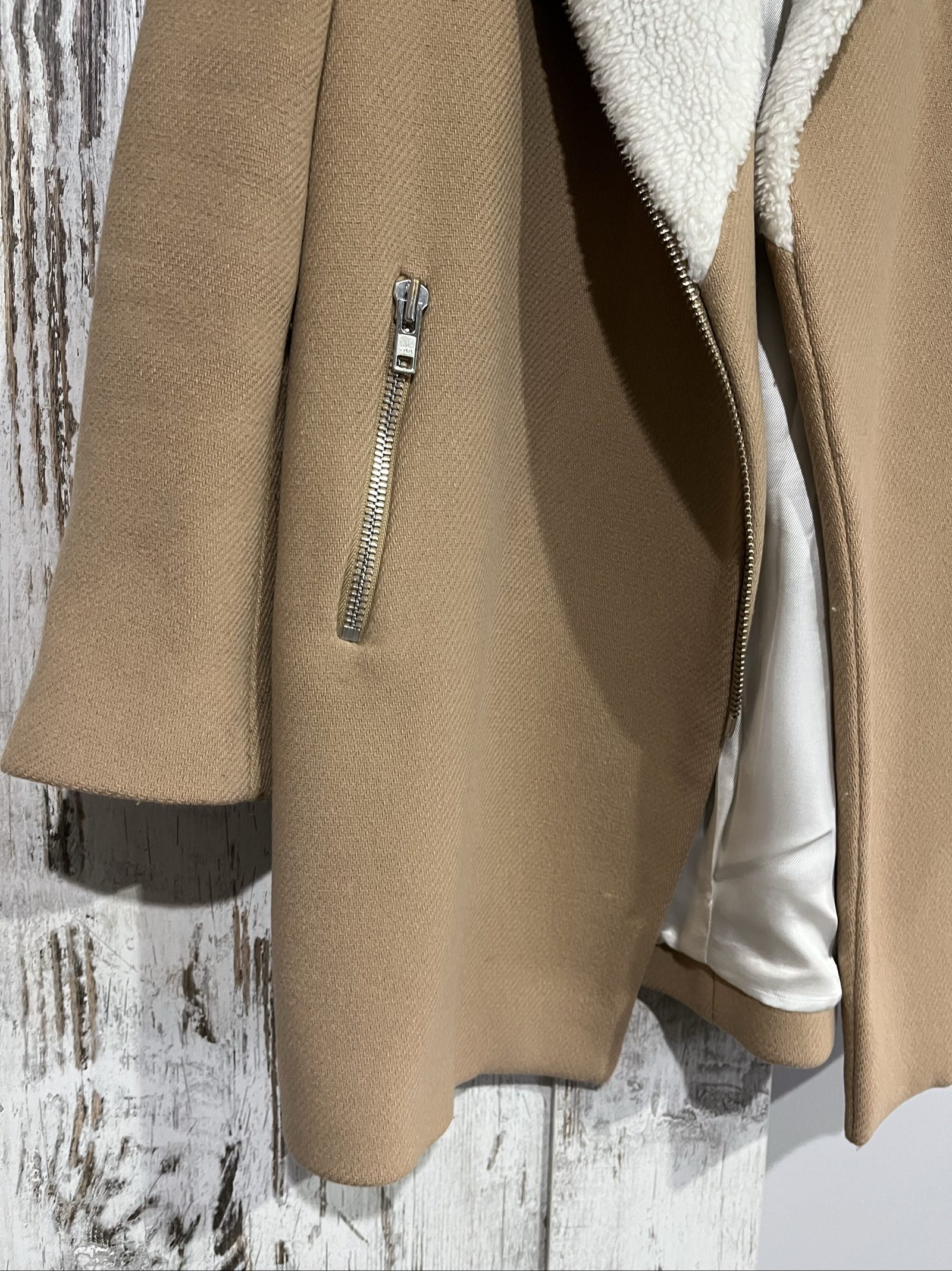 Sandro Camel & White Faux Shearling Coat Size 36 image 3