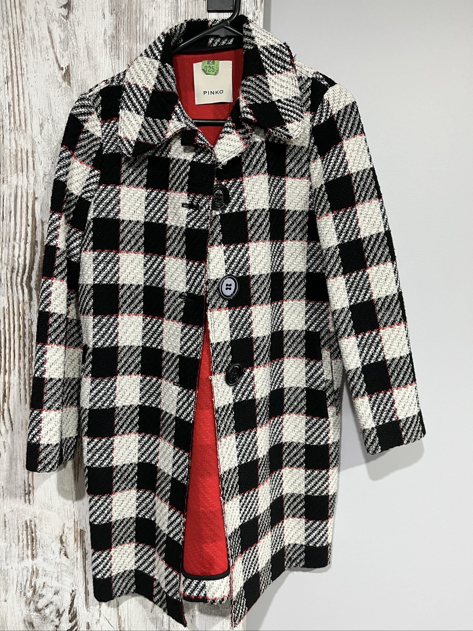 Pinko Black & White Checkered Coat Large Red Lining
