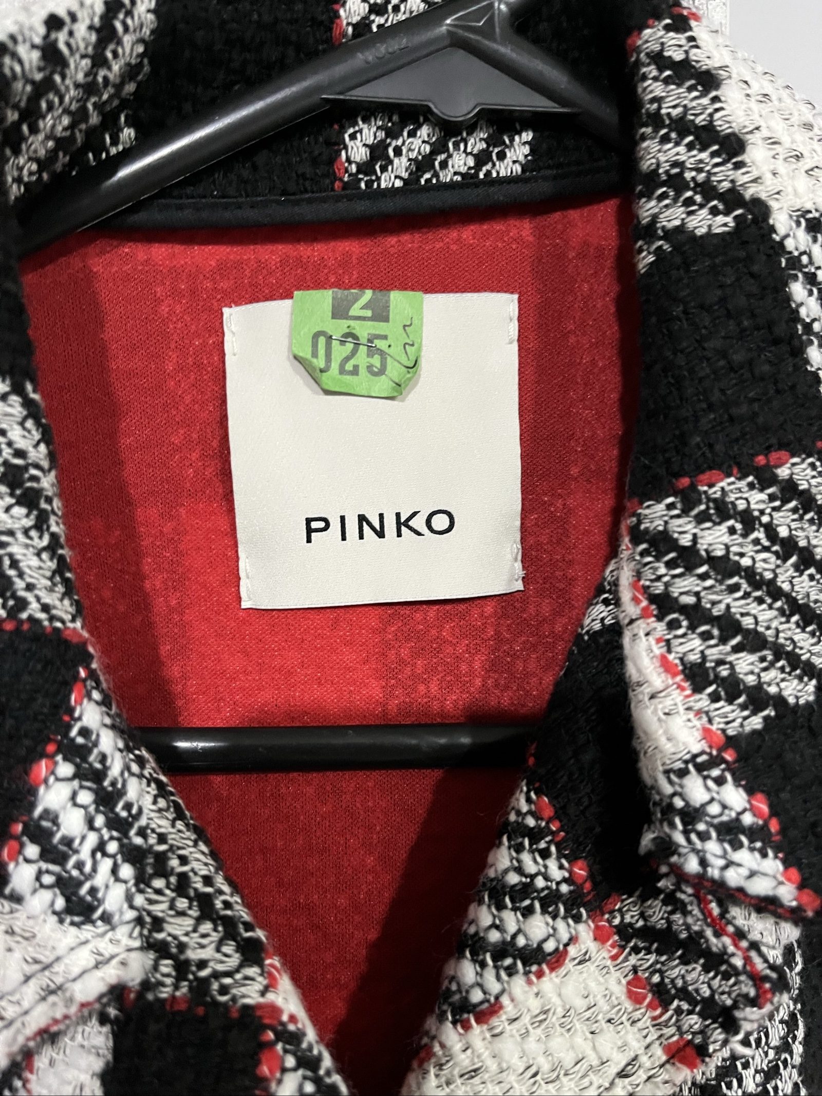 Pinko Black & White Checkered Coat Large Red Lining image 3