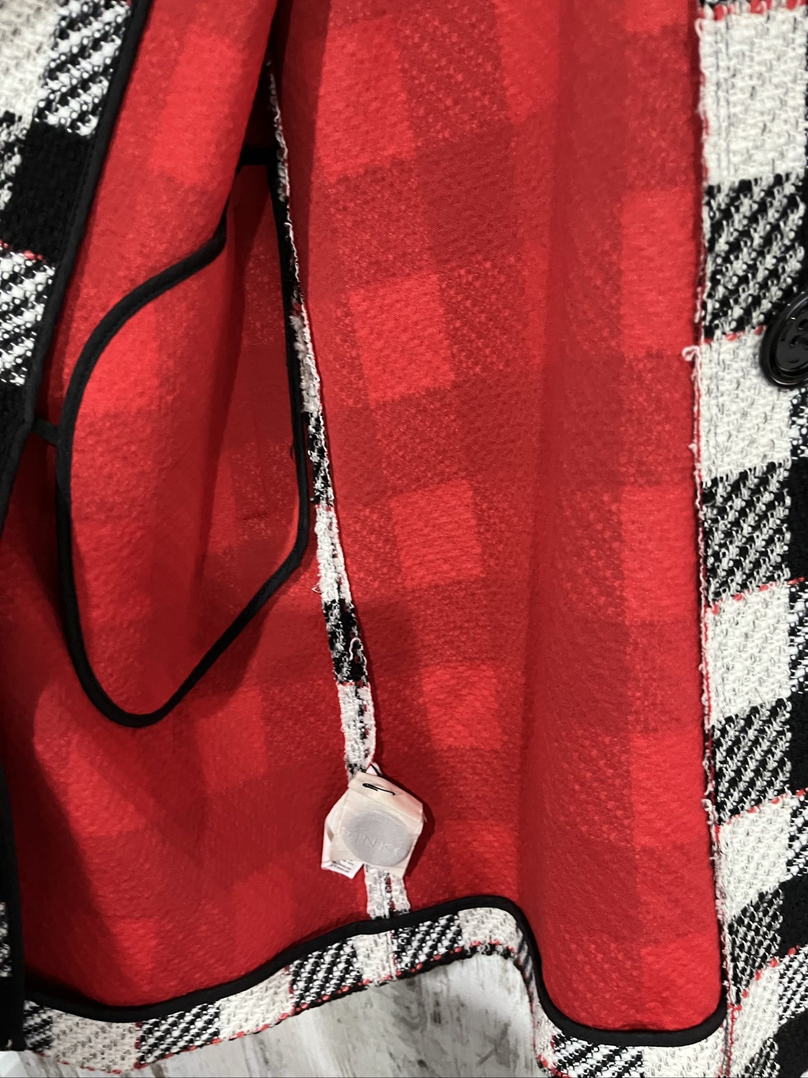 Pinko Black & White Checkered Coat Large Red Lining image 5