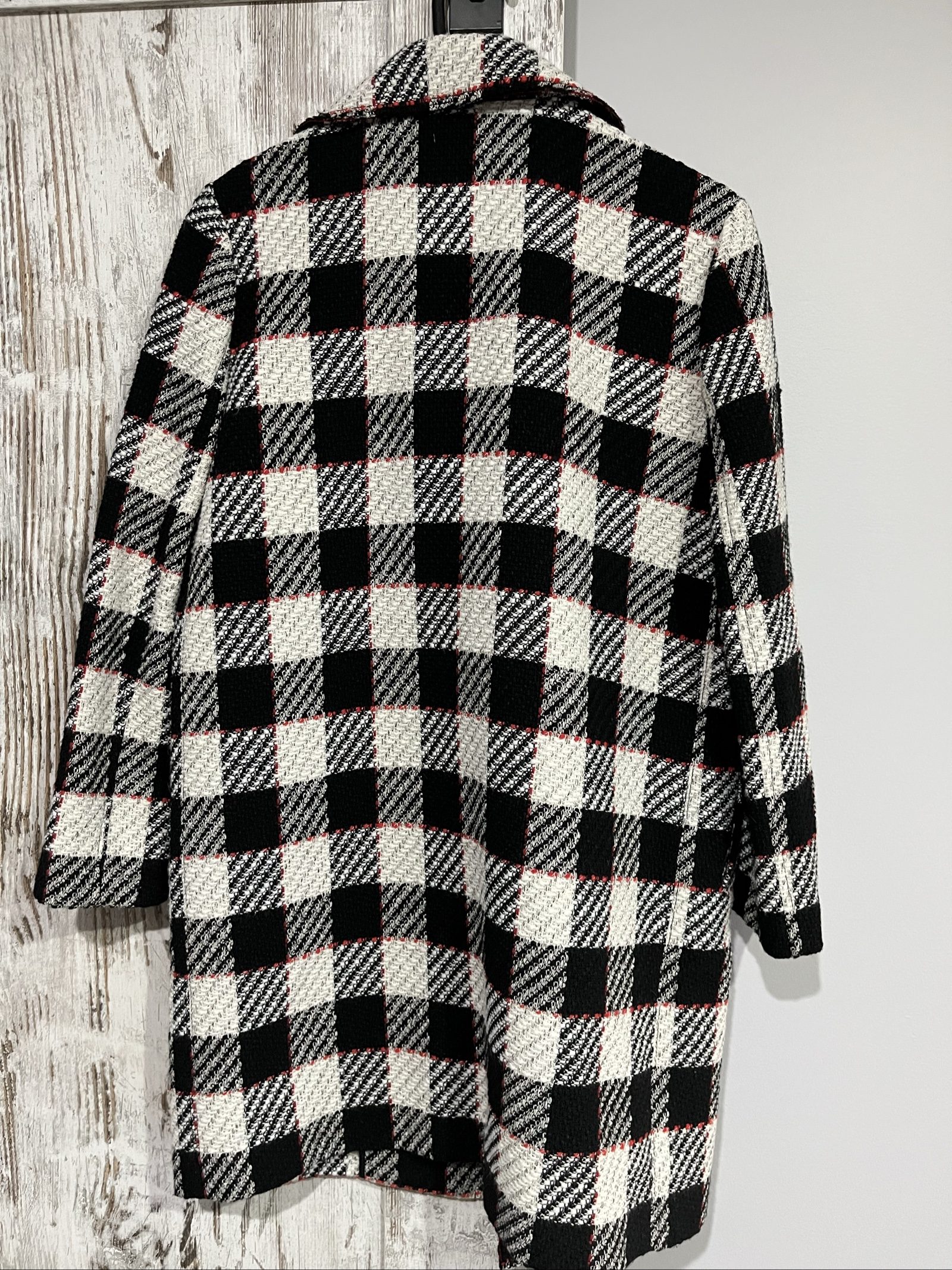 Pinko Black & White Checkered Coat Large Red Lining image 9