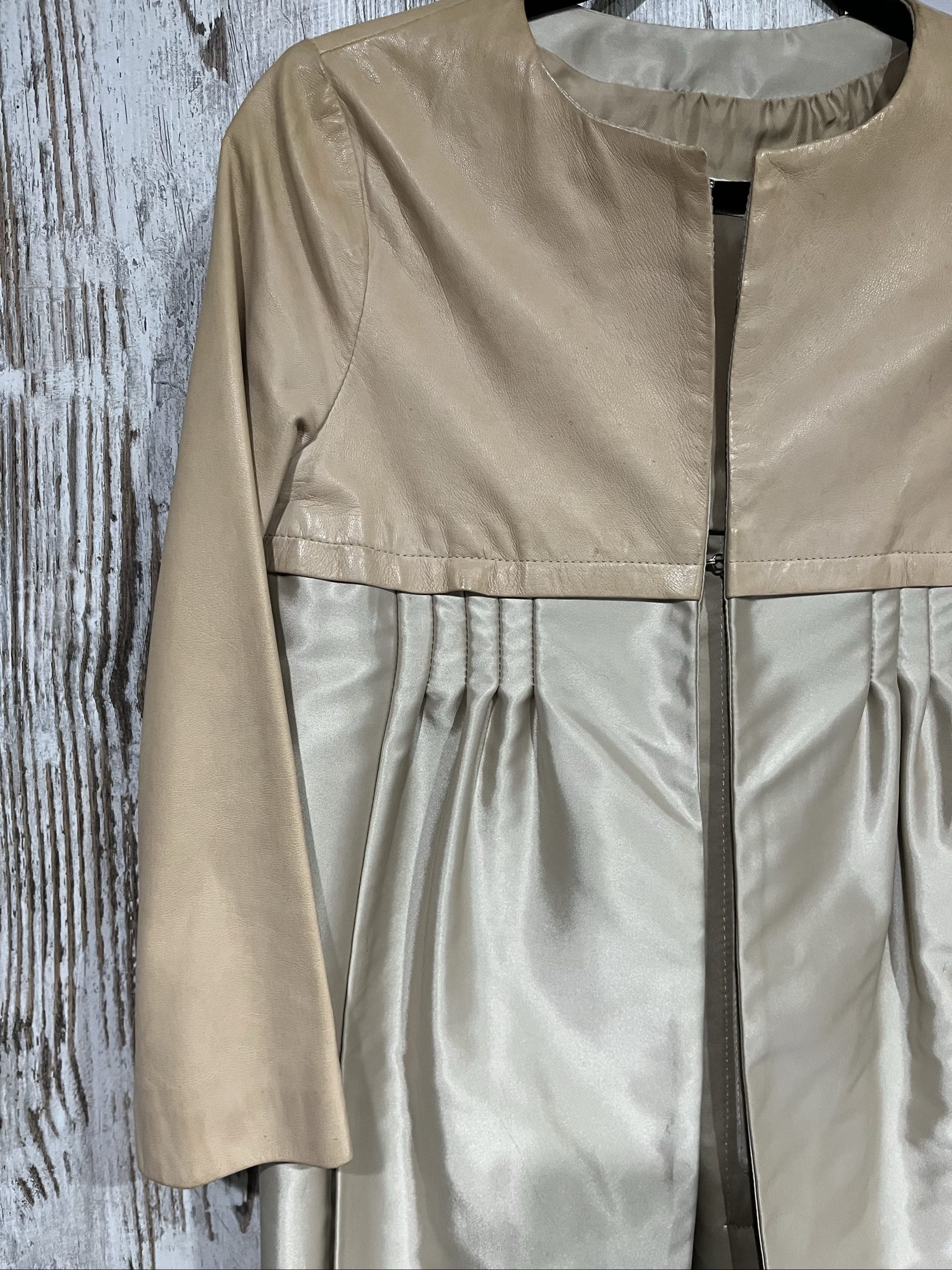 Pinko Beige & Cream Leather & Polyester Coat EU 42 image 2