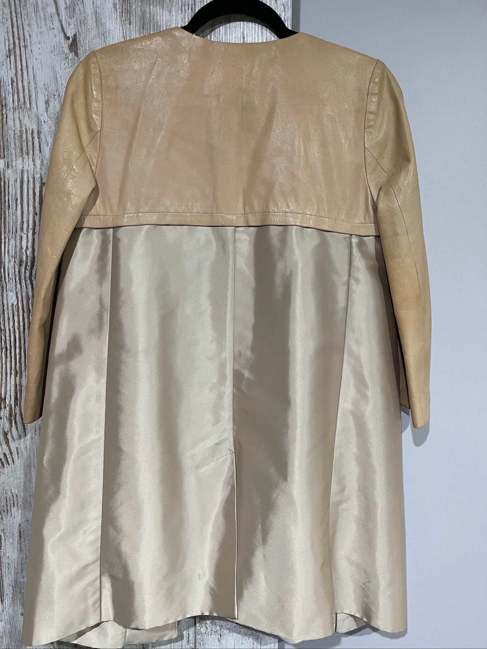 Pinko Beige & Cream Leather & Polyester Coat EU 42 image 7