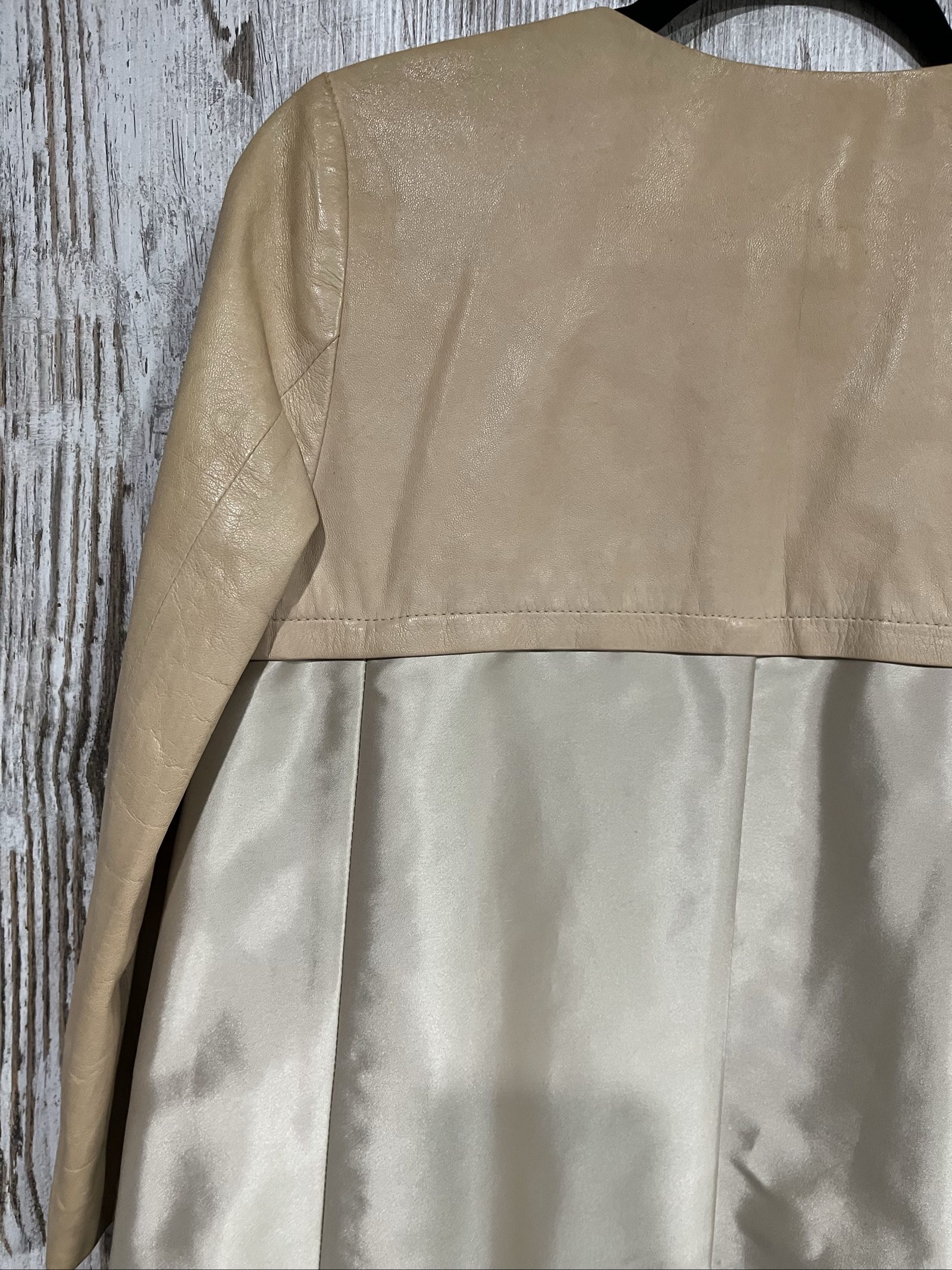 Pinko Beige & Cream Leather & Polyester Coat EU 42 image 8