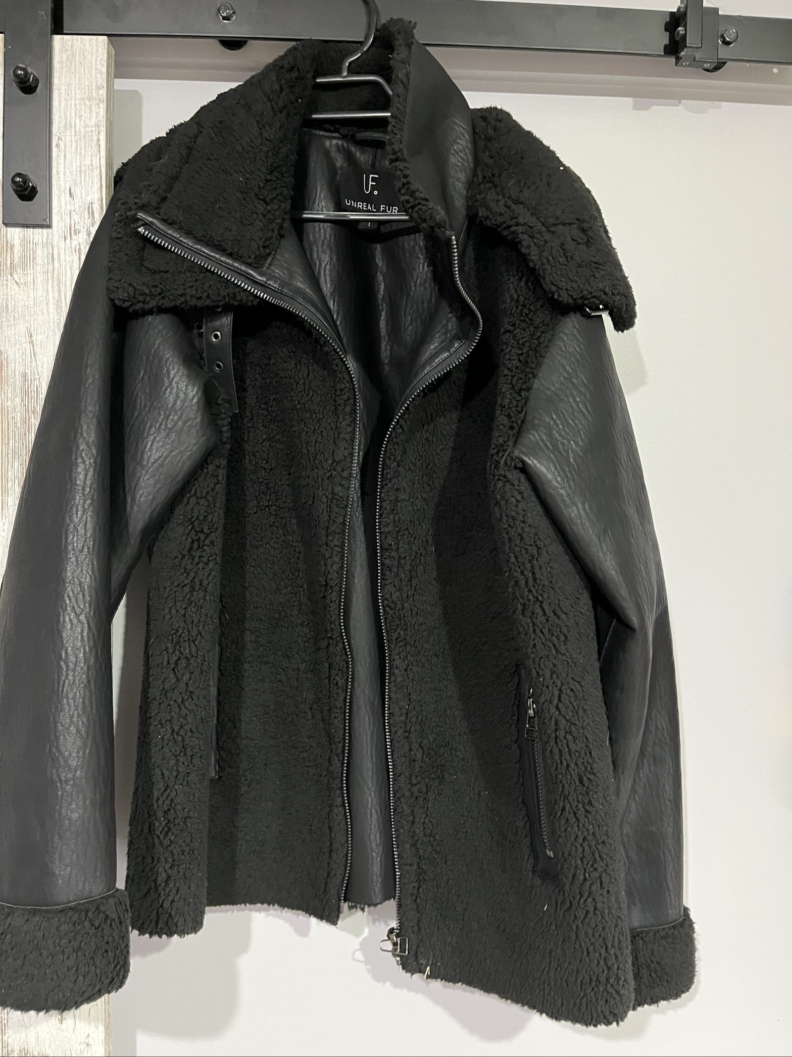 Unreal Faux Fur Black Vegan Shearling Jacket Size S