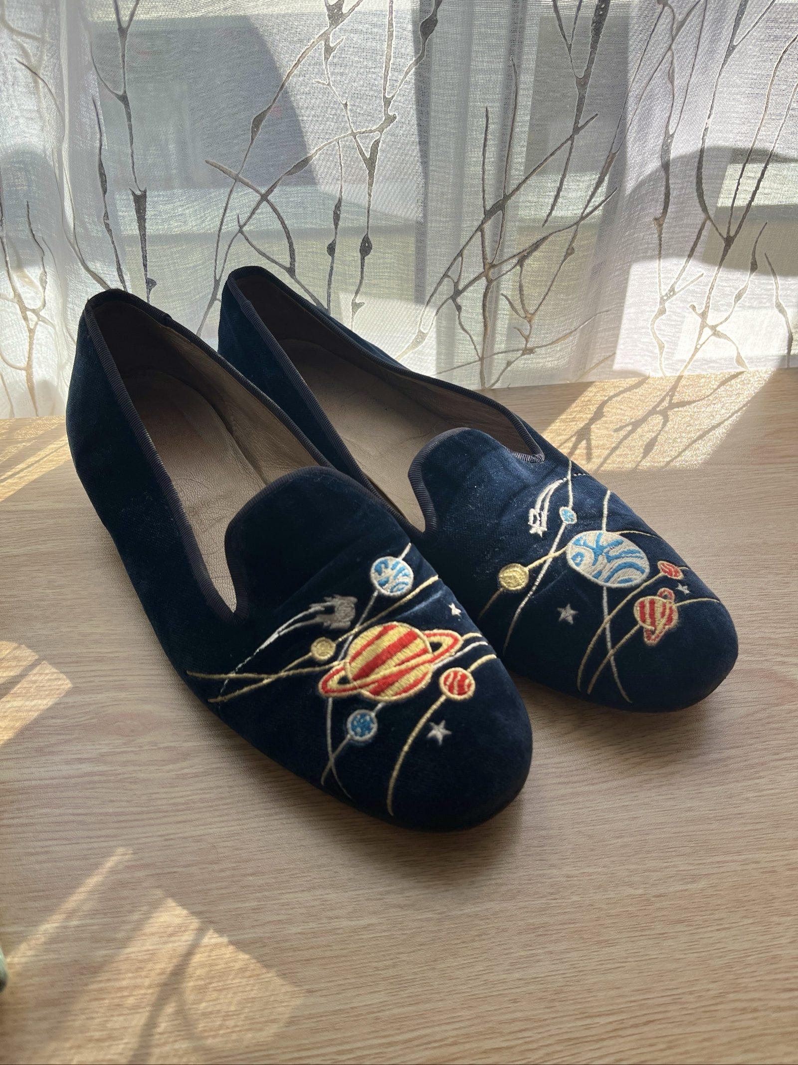 Stubbs & Wootton Navy Velvet Solar System Space Embroidered Loafers Size 9