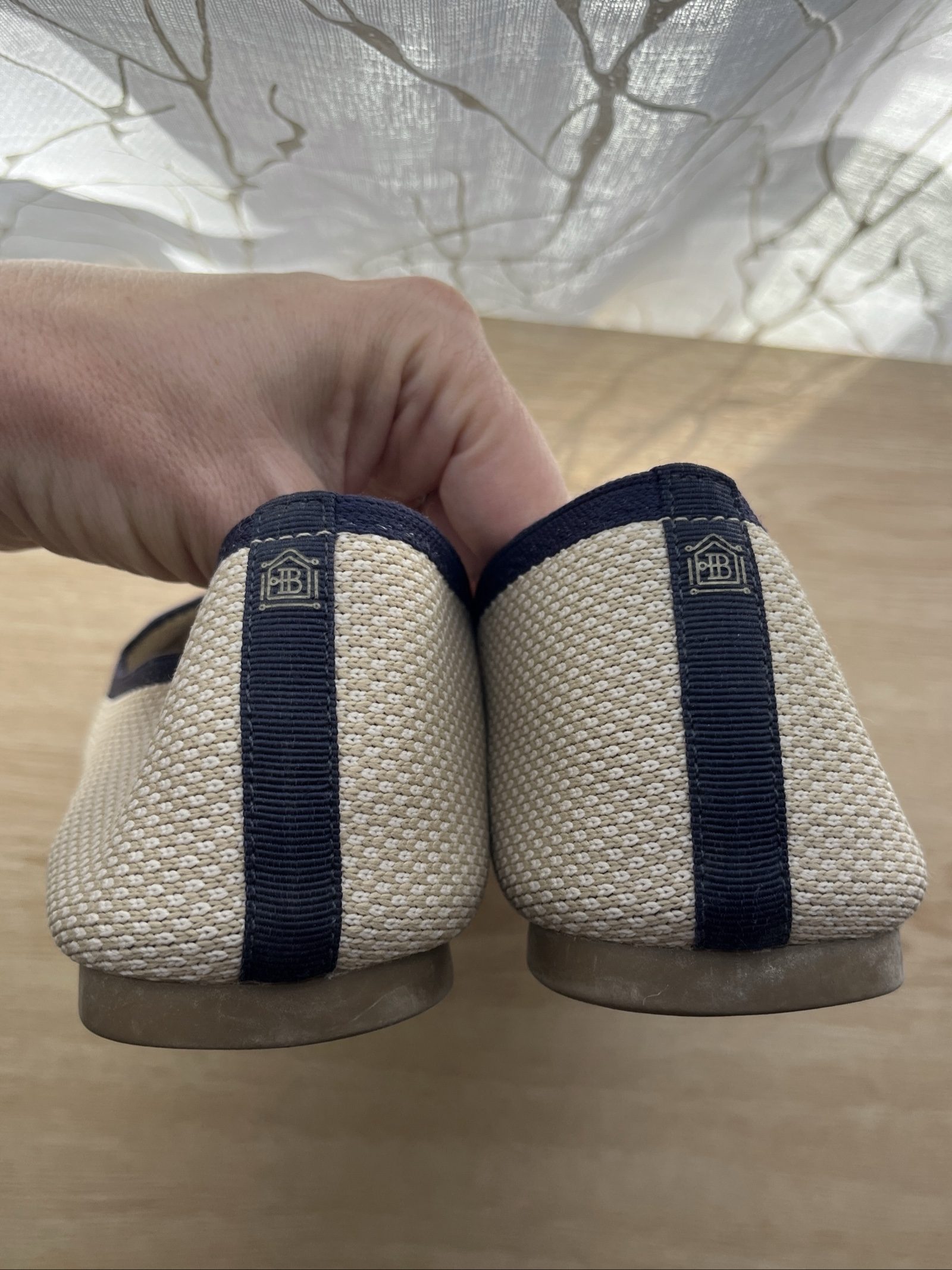 Birdies Beige & Navy Knitted Pointed Toe Loafers US 8 image 3