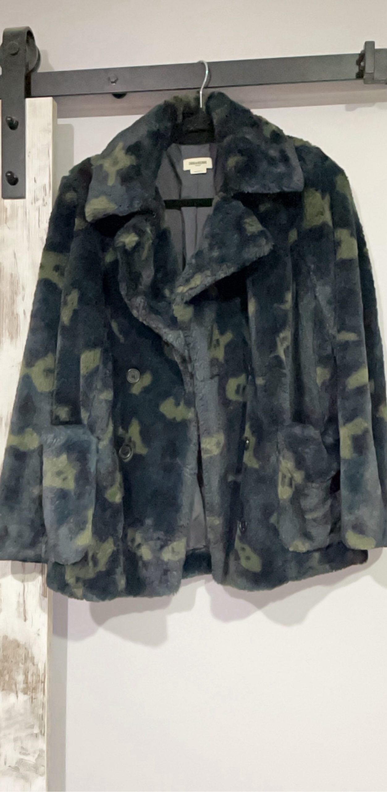 Zadig & Voltaire Women's Black & Green Faux Fur Coat Medium