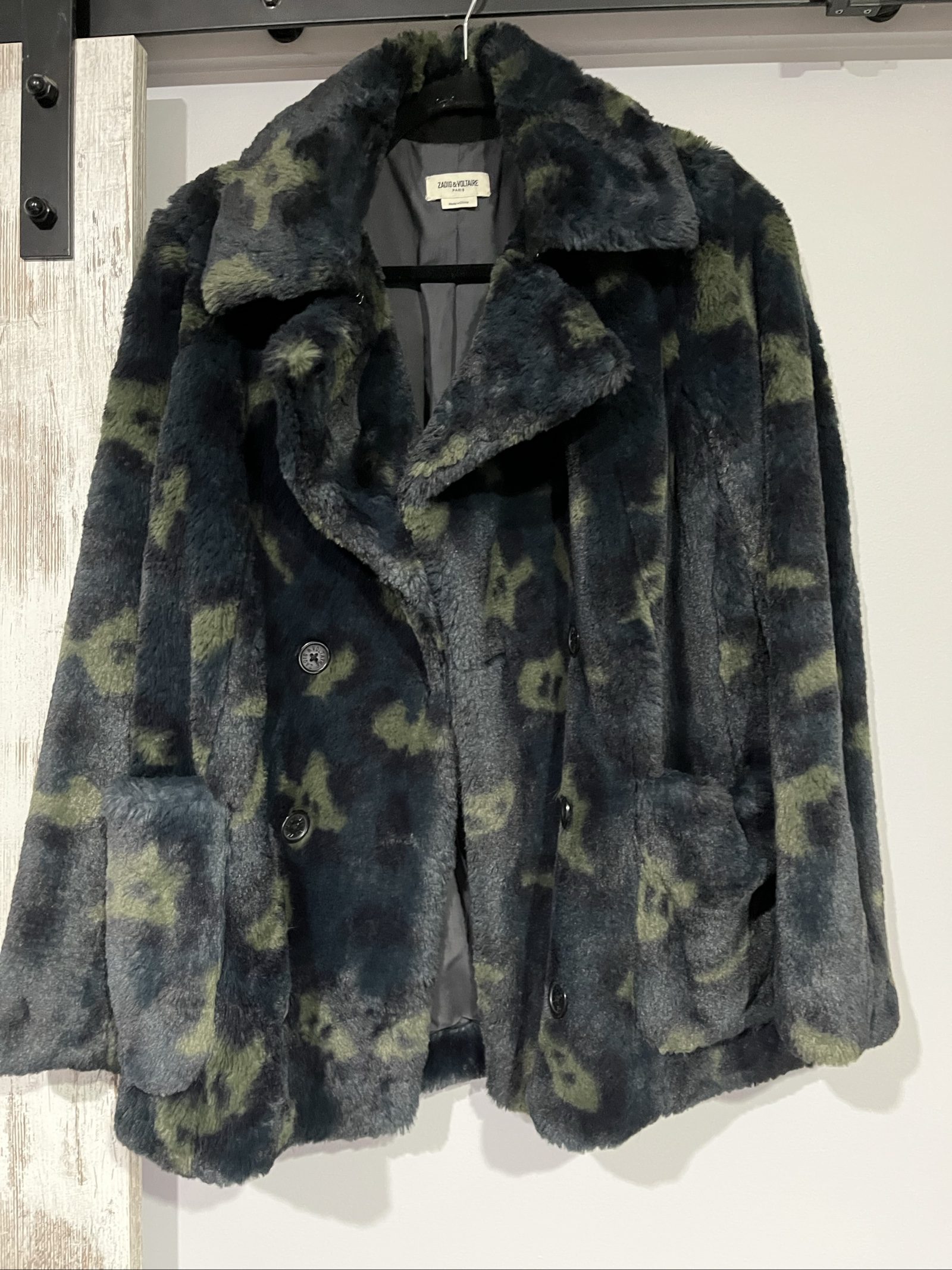 Zadig & Voltaire Women's Black & Green Faux Fur Coat Medium image 2