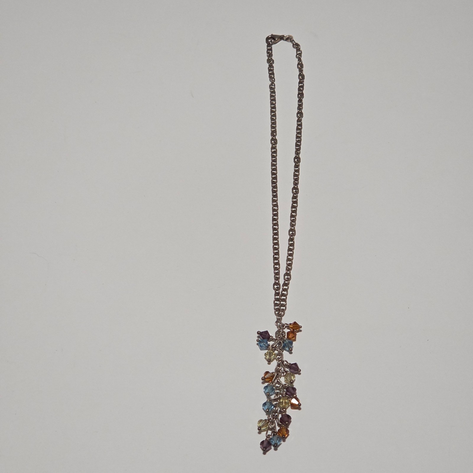 925 mhj Multi-Colour Crystal Pendant Necklace Silver Chain .b6