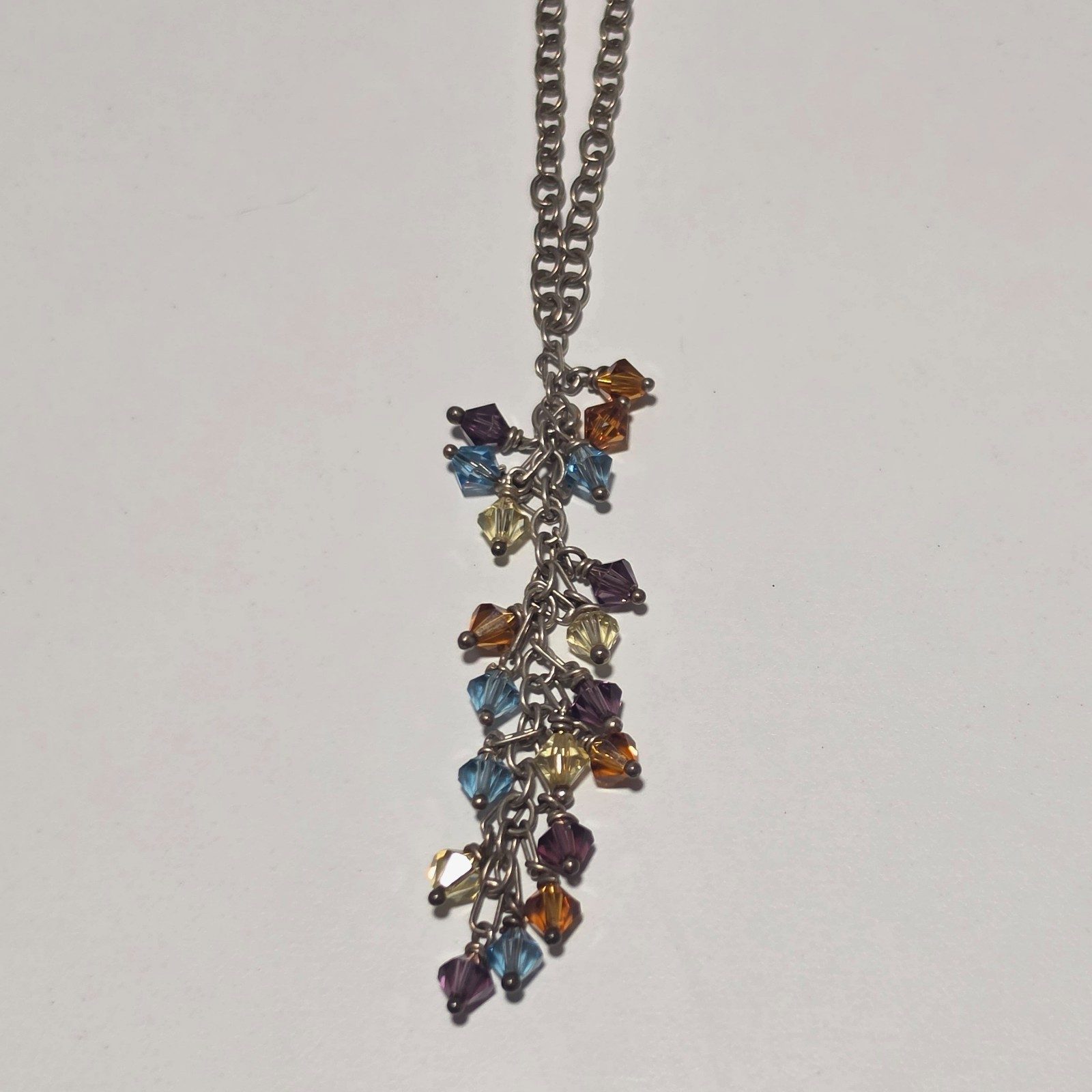 925 mhj Multi-Colour Crystal Pendant Necklace Silver Chain .b6 image 2