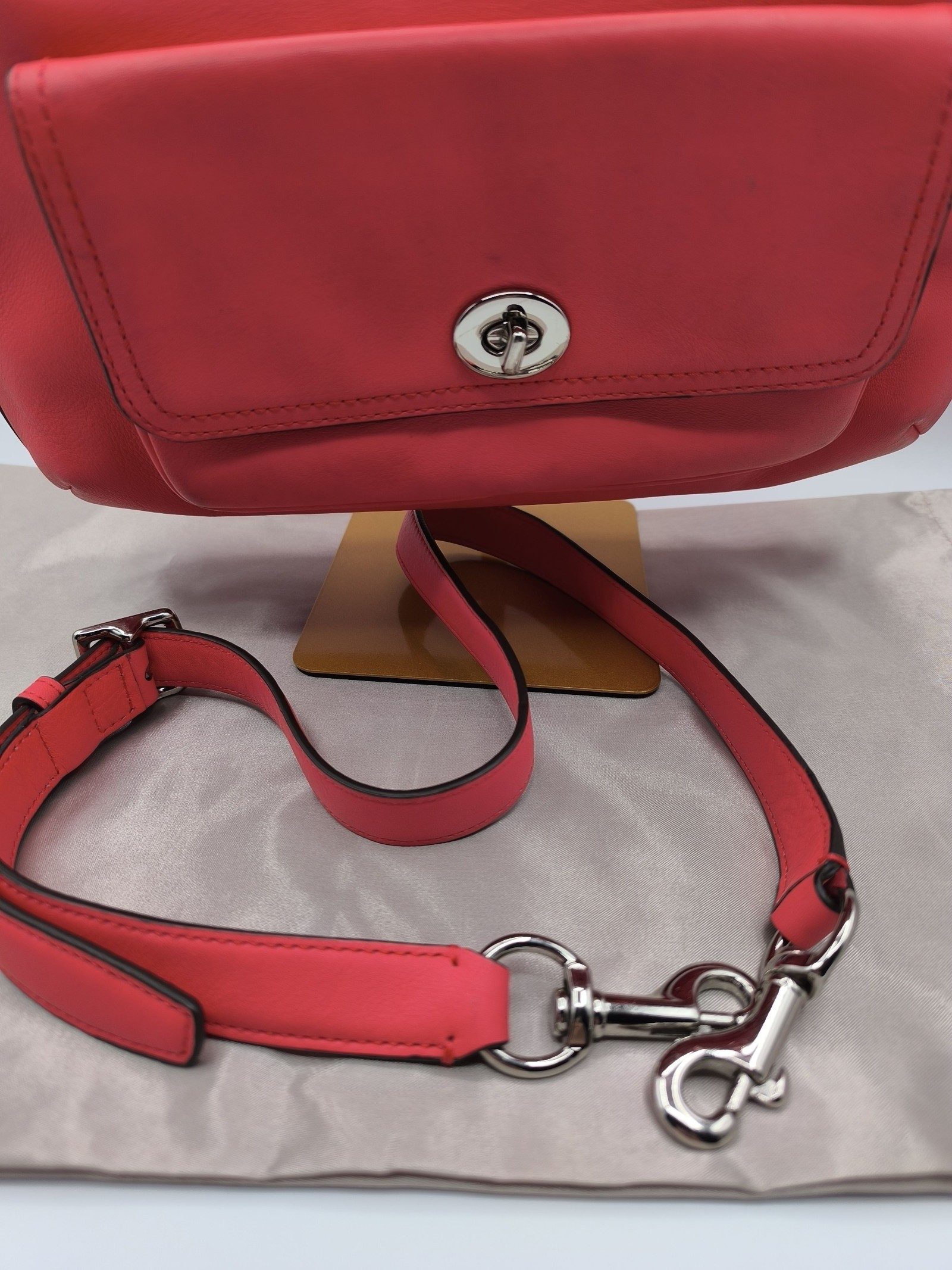 Coach Coral Pink Leather Shoulder Bag with Adjustable Strap image 2