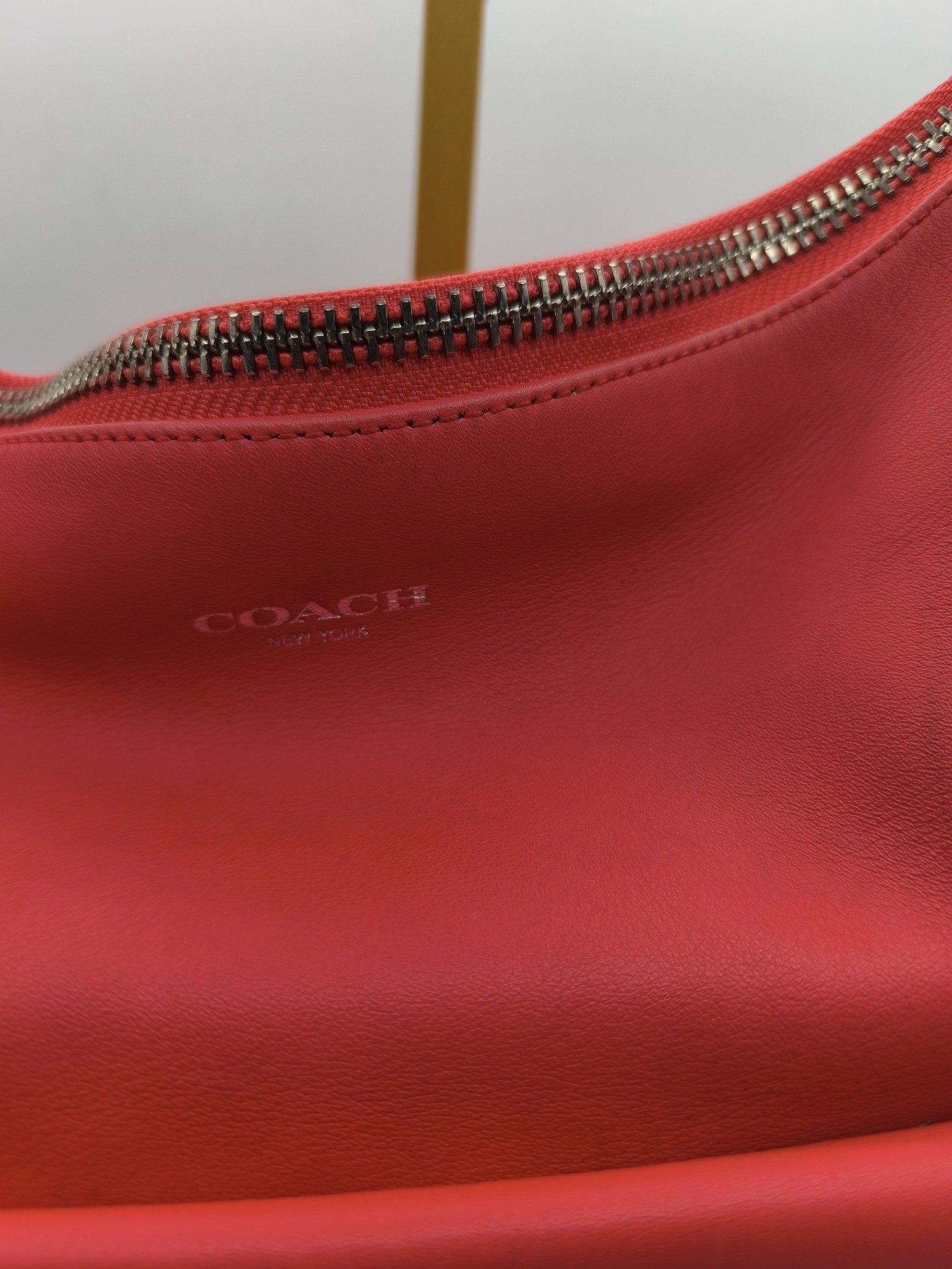 Coach Coral Pink Leather Shoulder Bag with Adjustable Strap image 4