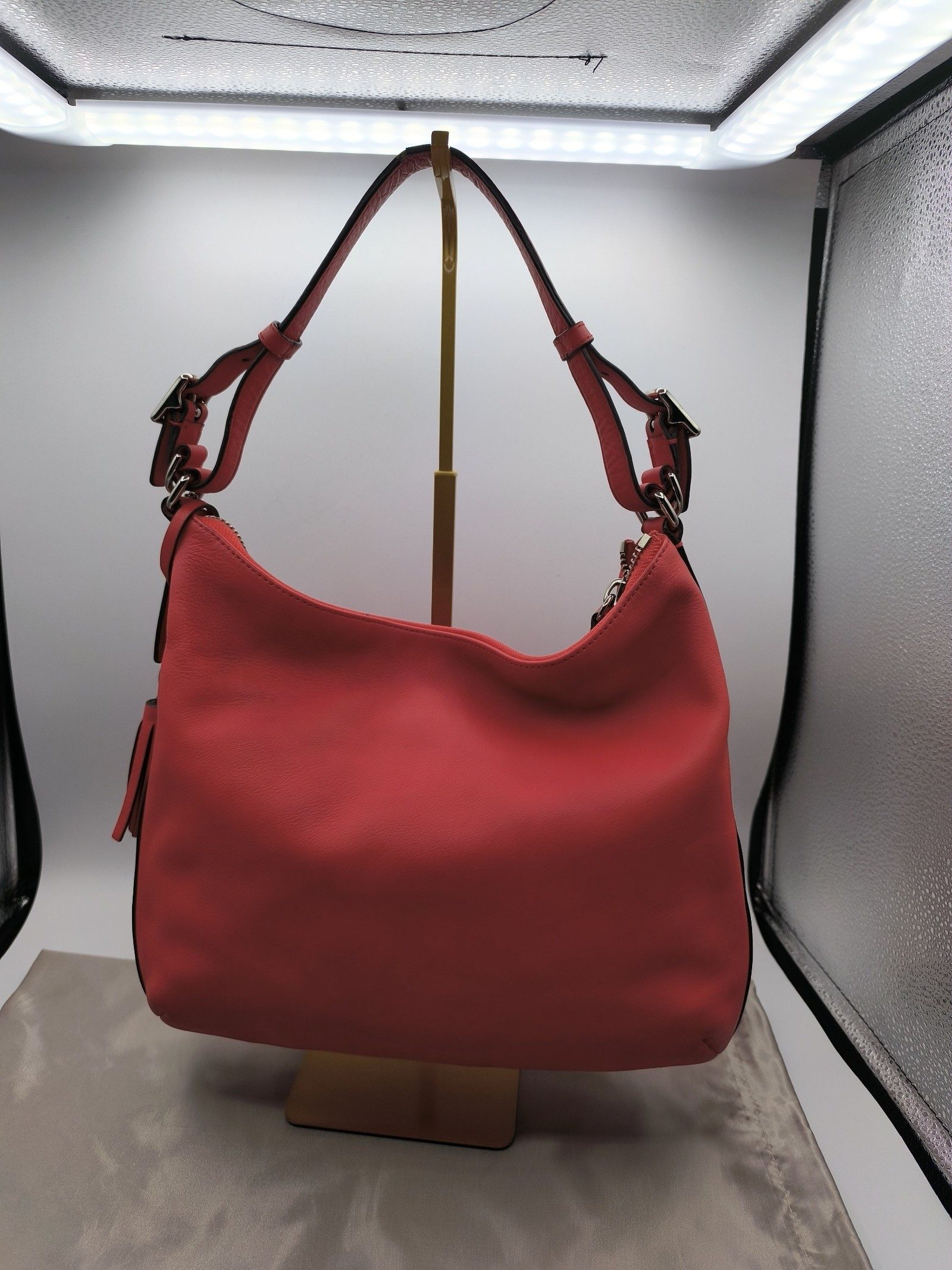 Coach Coral Pink Leather Shoulder Bag with Adjustable Strap image 5