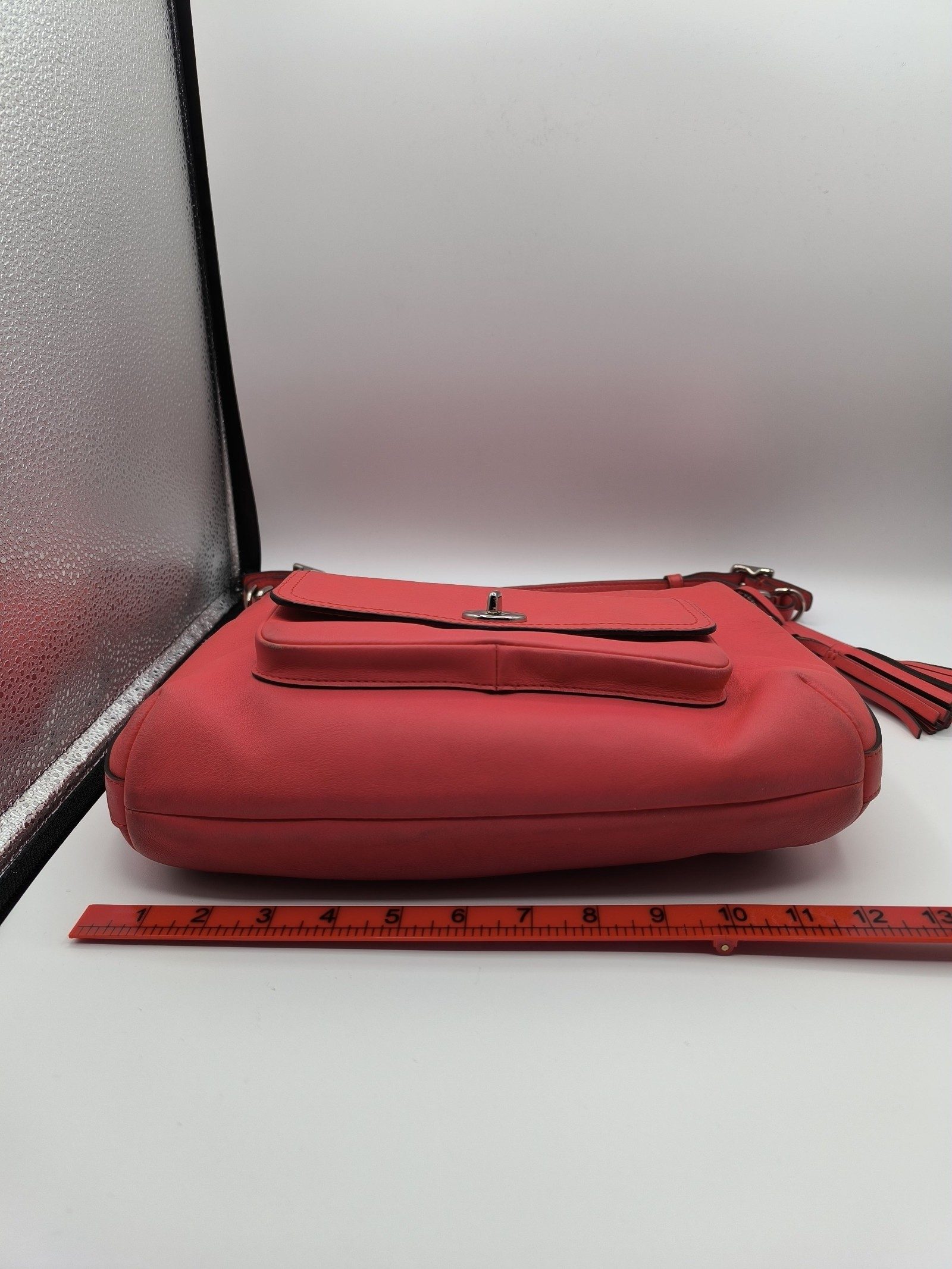 Coach Coral Pink Leather Shoulder Bag with Adjustable Strap image 6