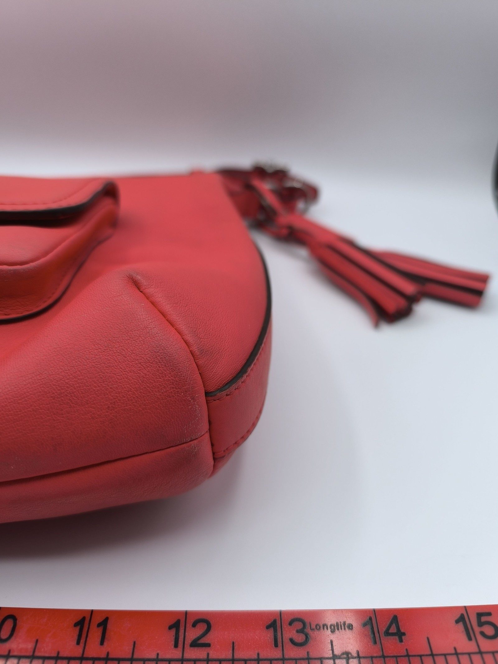 Coach Coral Pink Leather Shoulder Bag with Adjustable Strap image 8