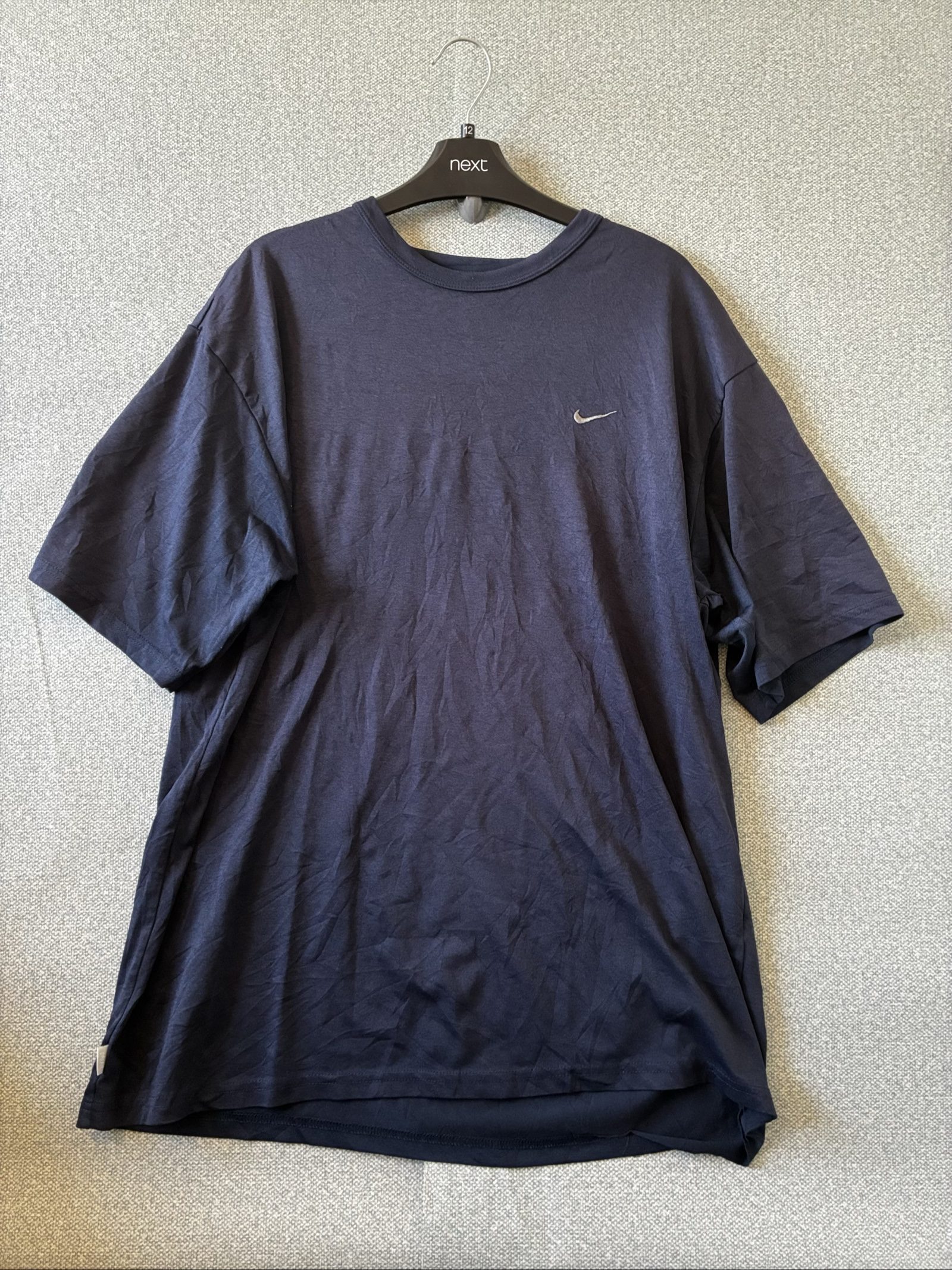 Nike Navy Dri-FIT Polyester T-Shirt XL Small Swoosh Logo