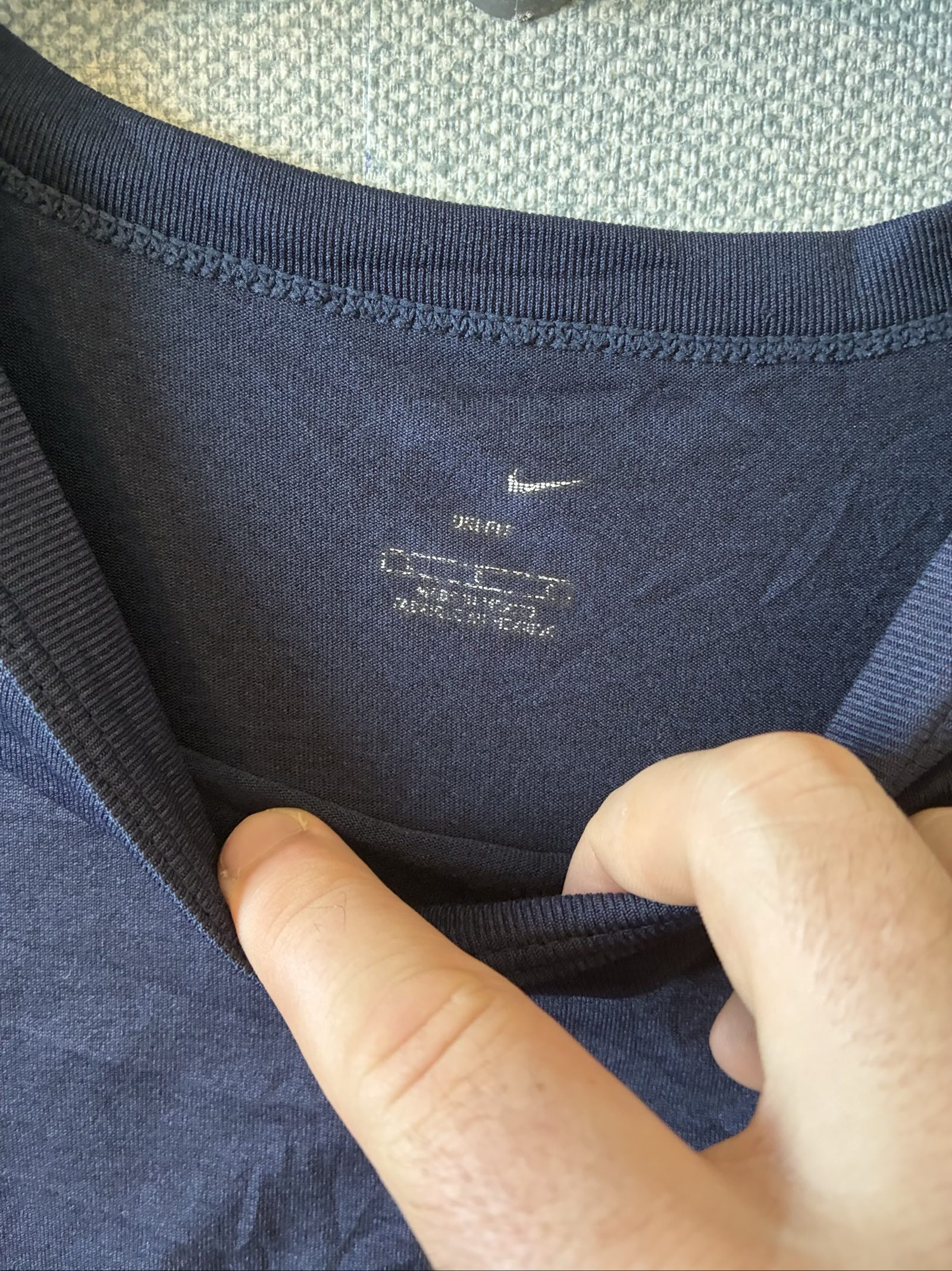 Nike Navy Dri-FIT Polyester T-Shirt XL Small Swoosh Logo image 3
