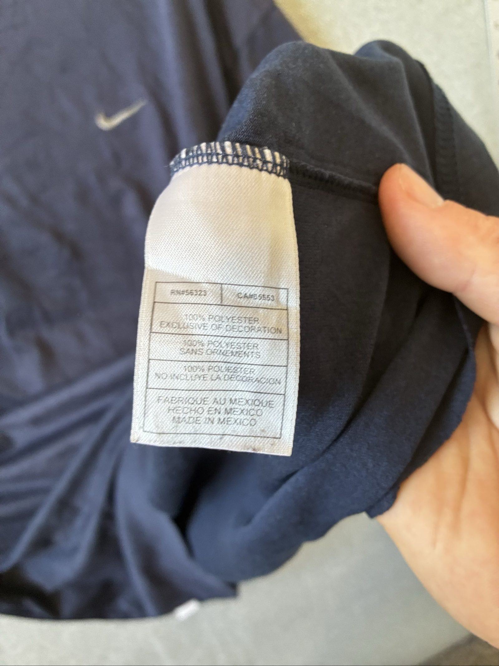 Nike Navy Dri-FIT Polyester T-Shirt XL Small Swoosh Logo image 4