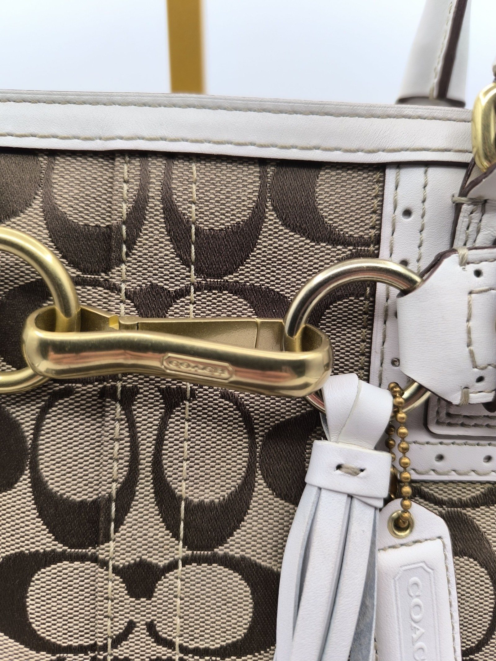 Coach Brown & White Signature Canvas Tote Shoulder Bag image 3