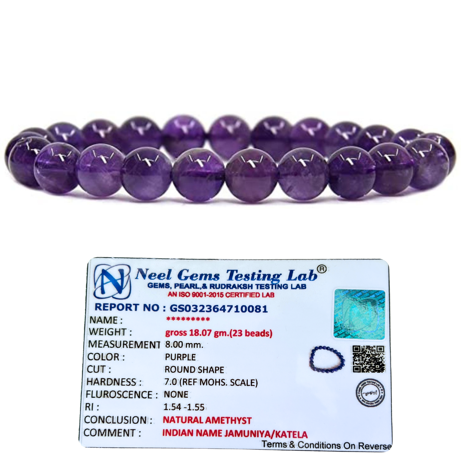 Amethyst 8mm Gemstone Bead Bracelet, Lab Certified Authentic Purple Crystal 7.5 Inch Stretchable Bracelet for Stress Relief & Protection image 3