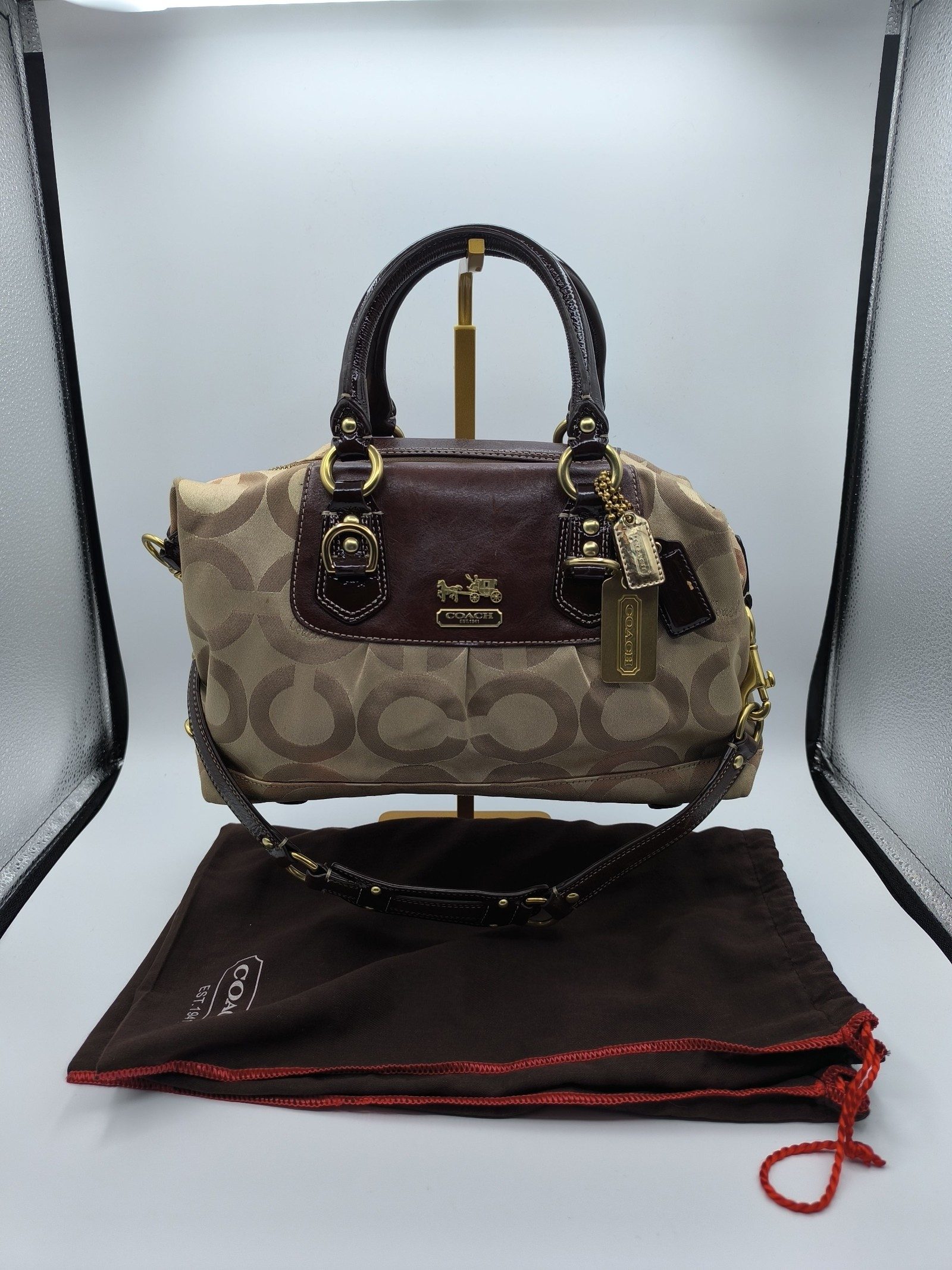 Coach Brown Signature Canvas & Leather Satchel Handbag