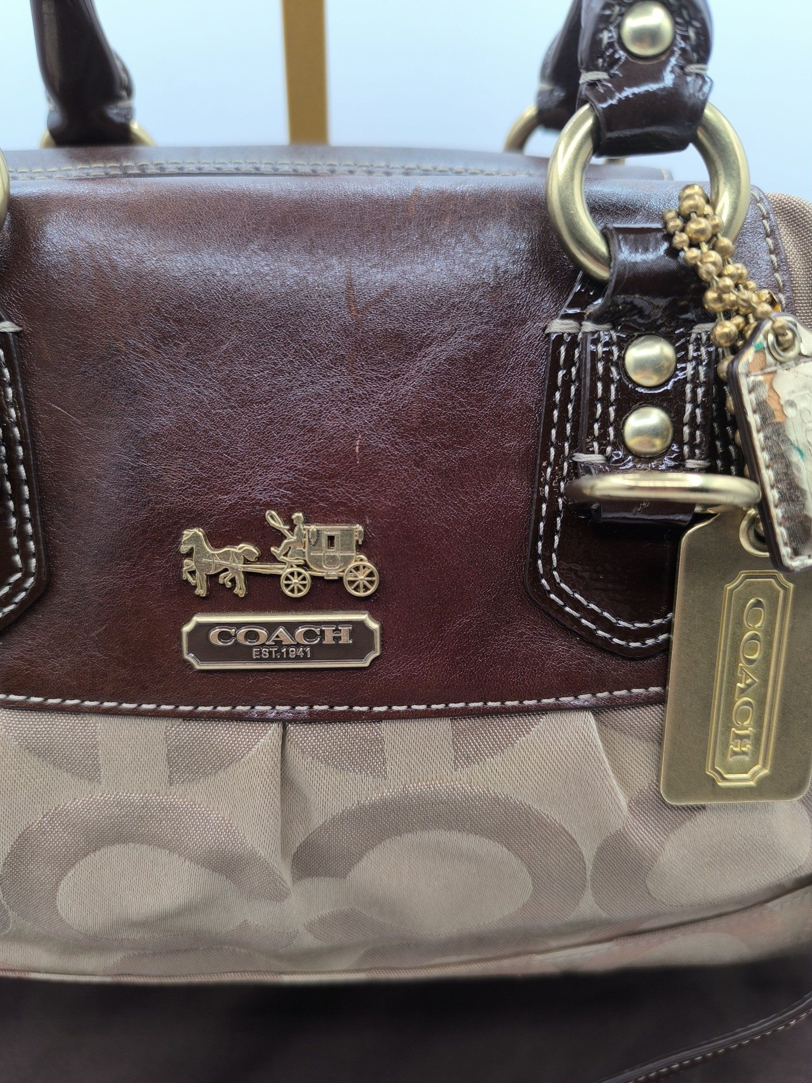 Coach Brown Signature Canvas & Leather Satchel Handbag image 3