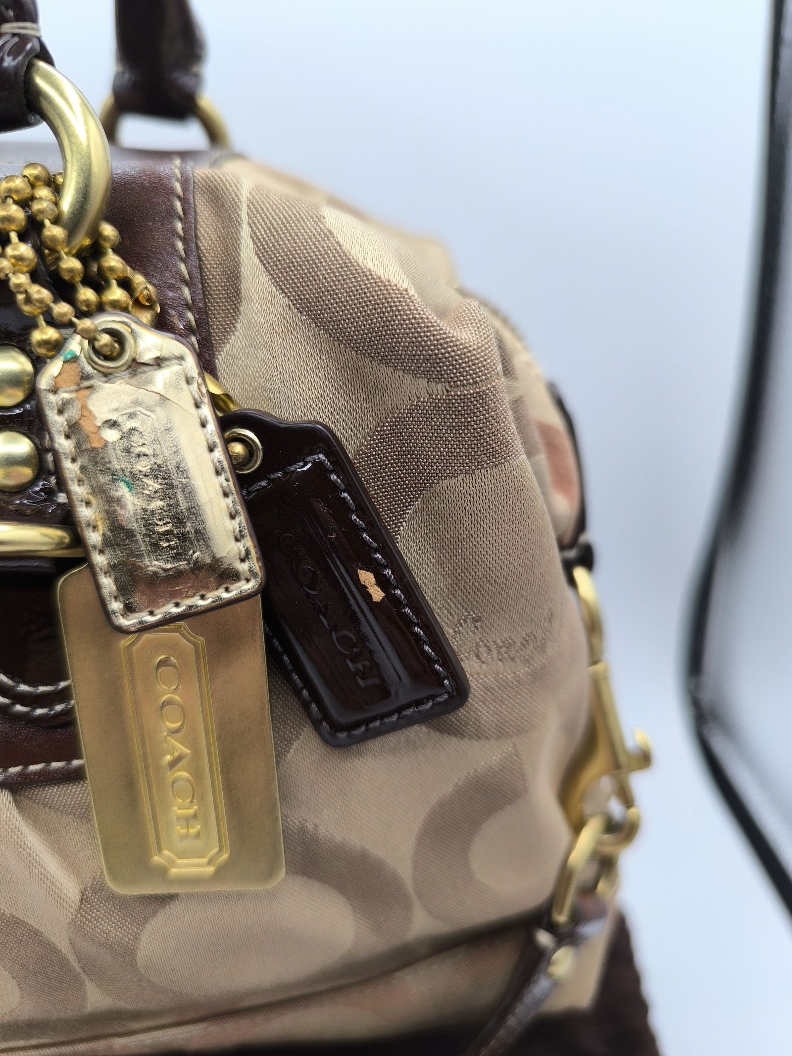 Coach Brown Signature Canvas & Leather Satchel Handbag image 4